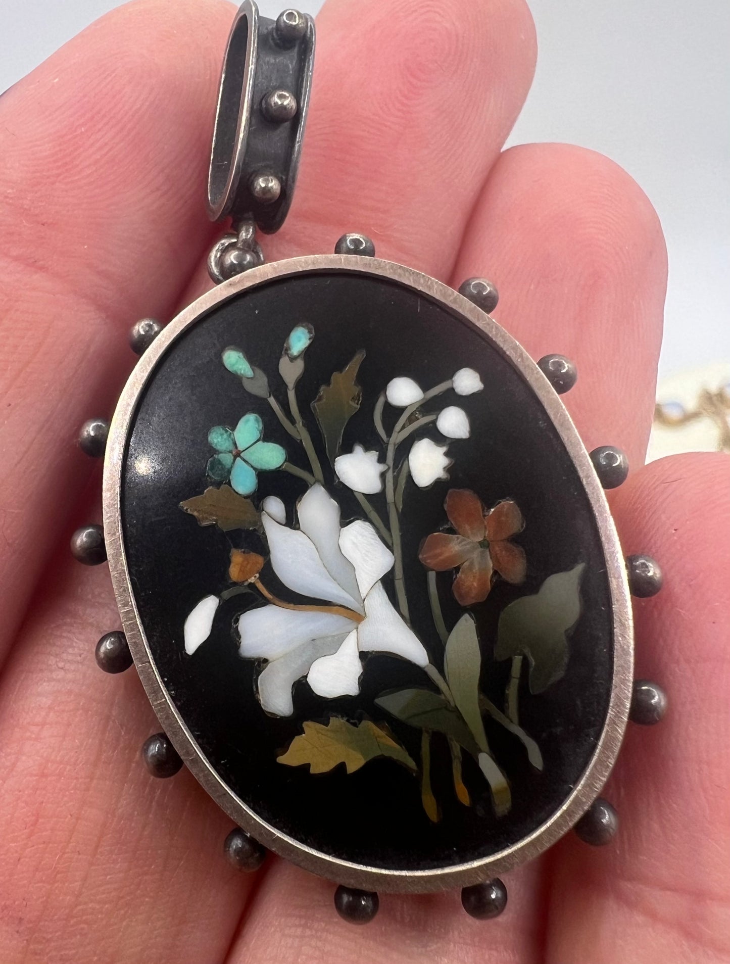 *Reserved* Victorian Pietra Dura Locket Pendant