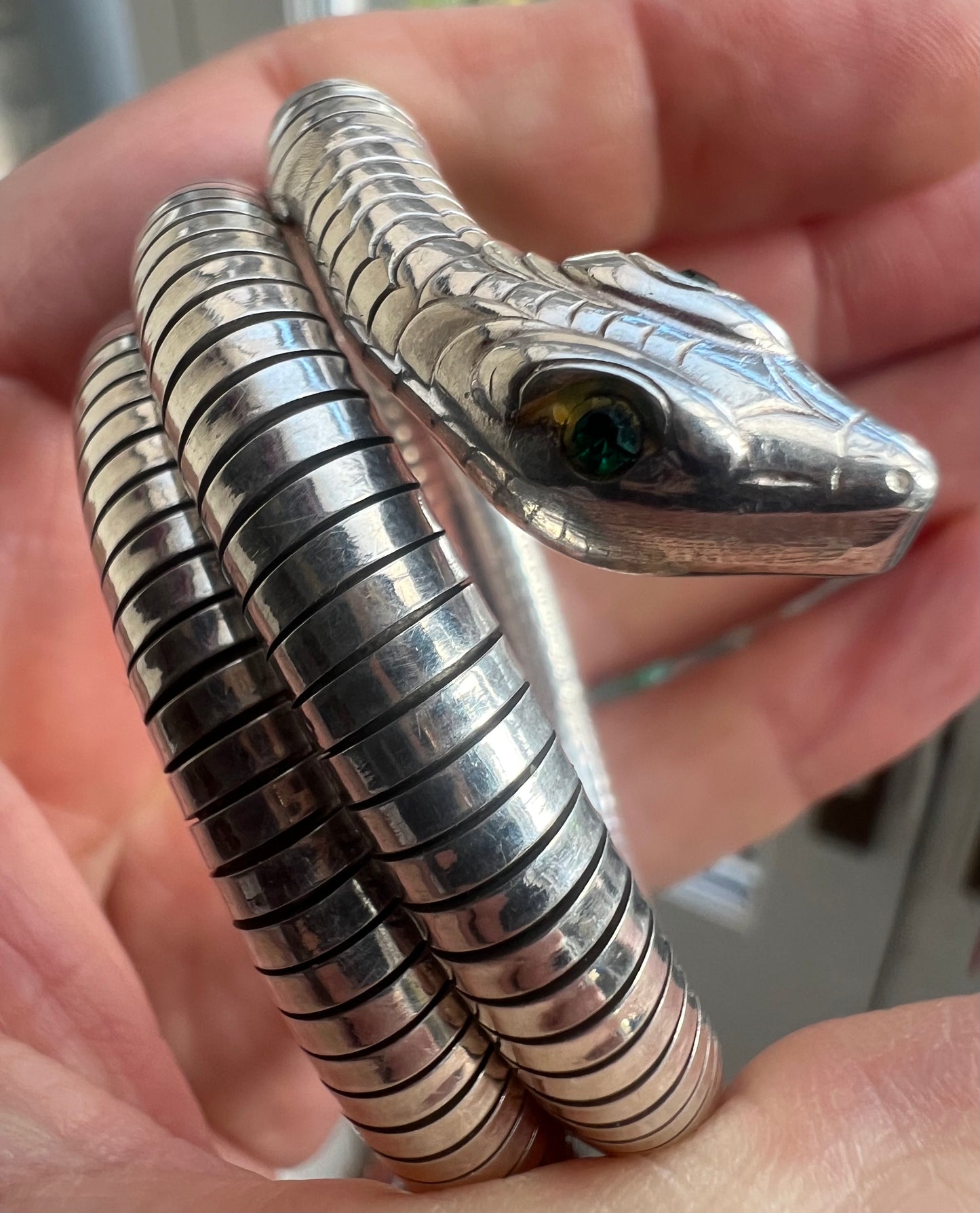 Retro 1960s Mid Century Expanding Silver Snake Slave Bangle Bracelet