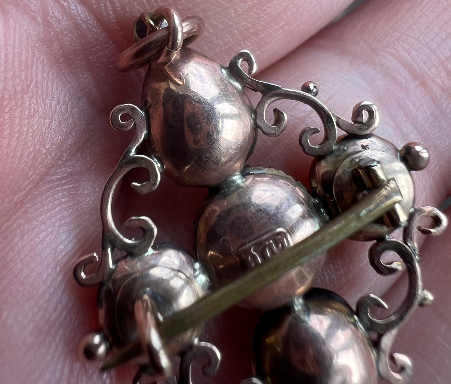 Georgian Flat Garnet Pearl Rose Cut Diamond Pendant
