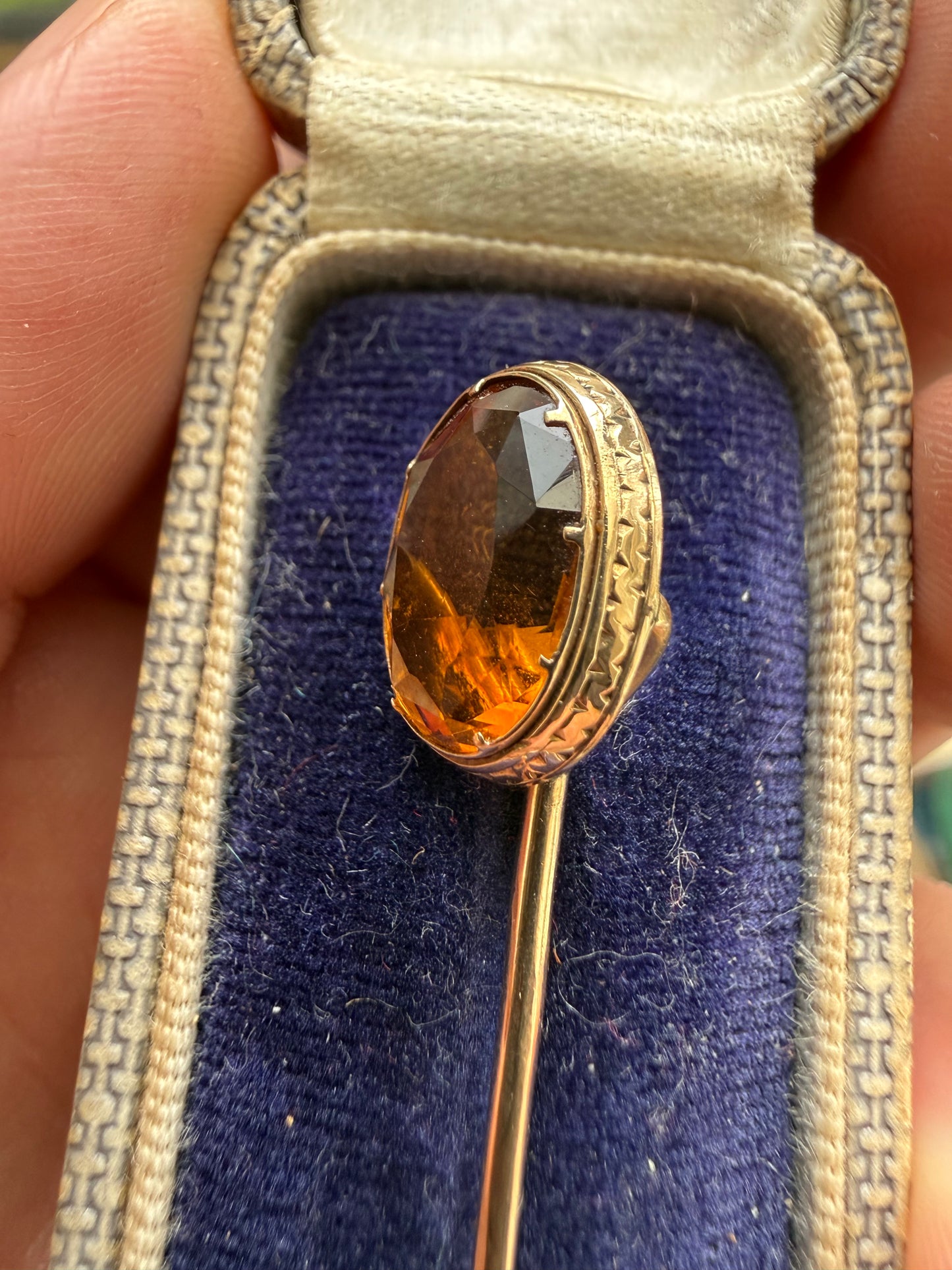 Sparkly Scottish Cairngorm Citrine Gold Stick Pin