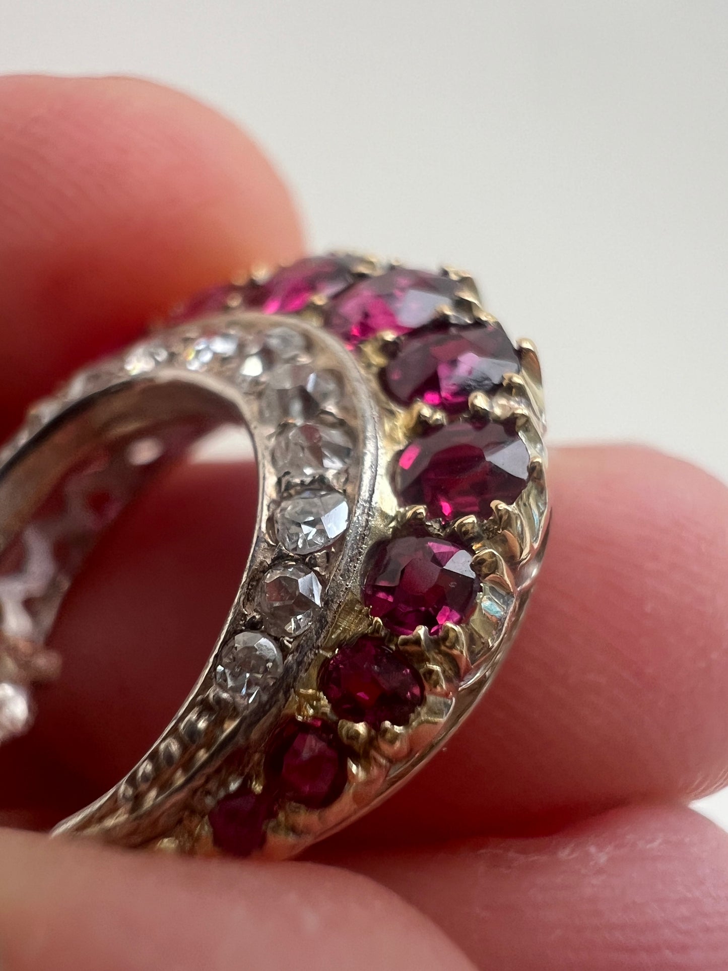 *Reserved* Victorian Ruby Diamond Gold Crescent Pendant