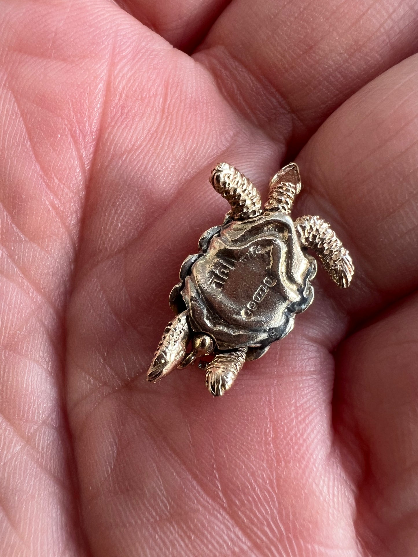 Cute Articulated Tortoise / Turtle Vintage Gold Charm