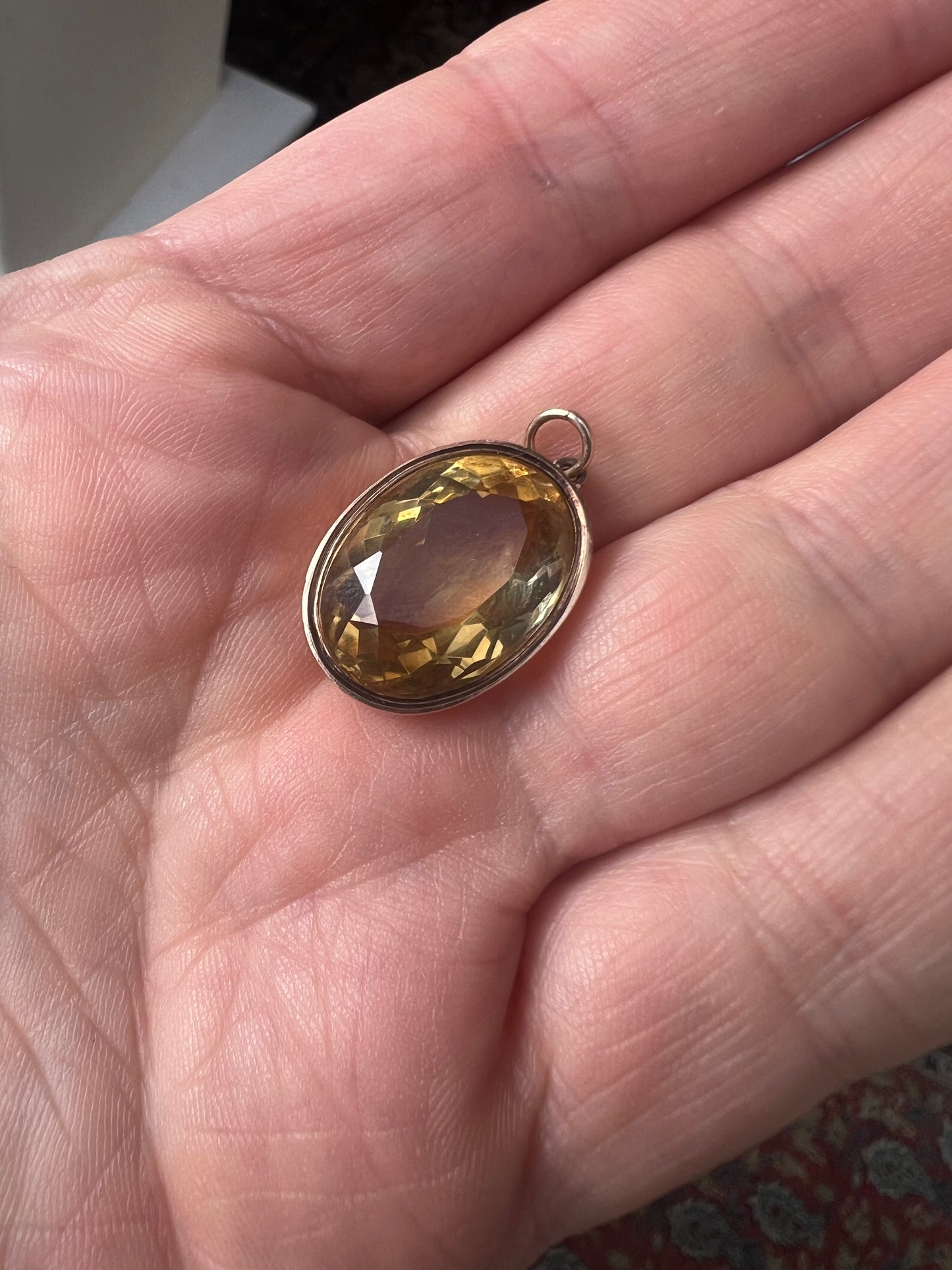 Antique Citrine Gold Oval Pendant