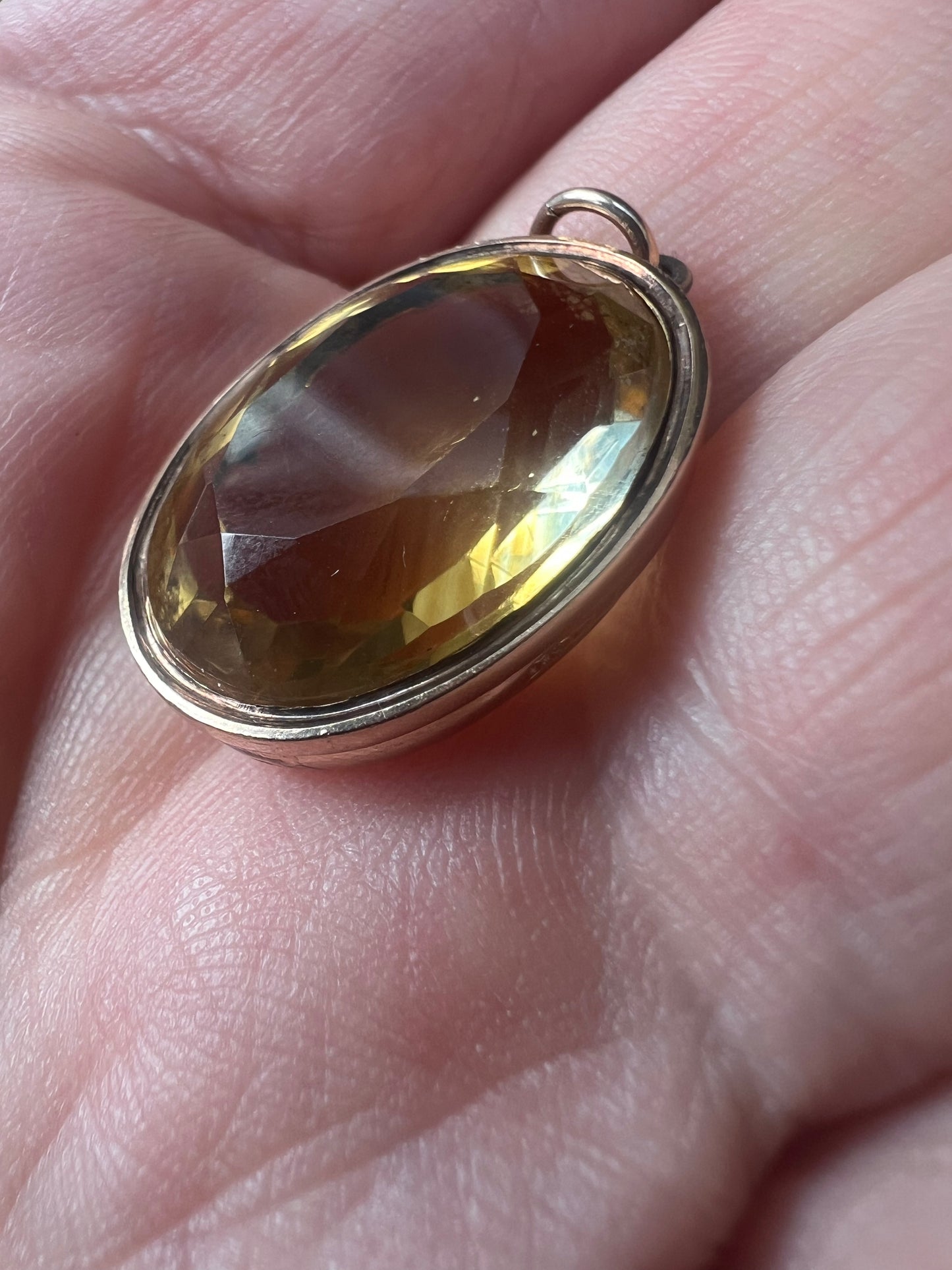 Antique Citrine Gold Oval Pendant