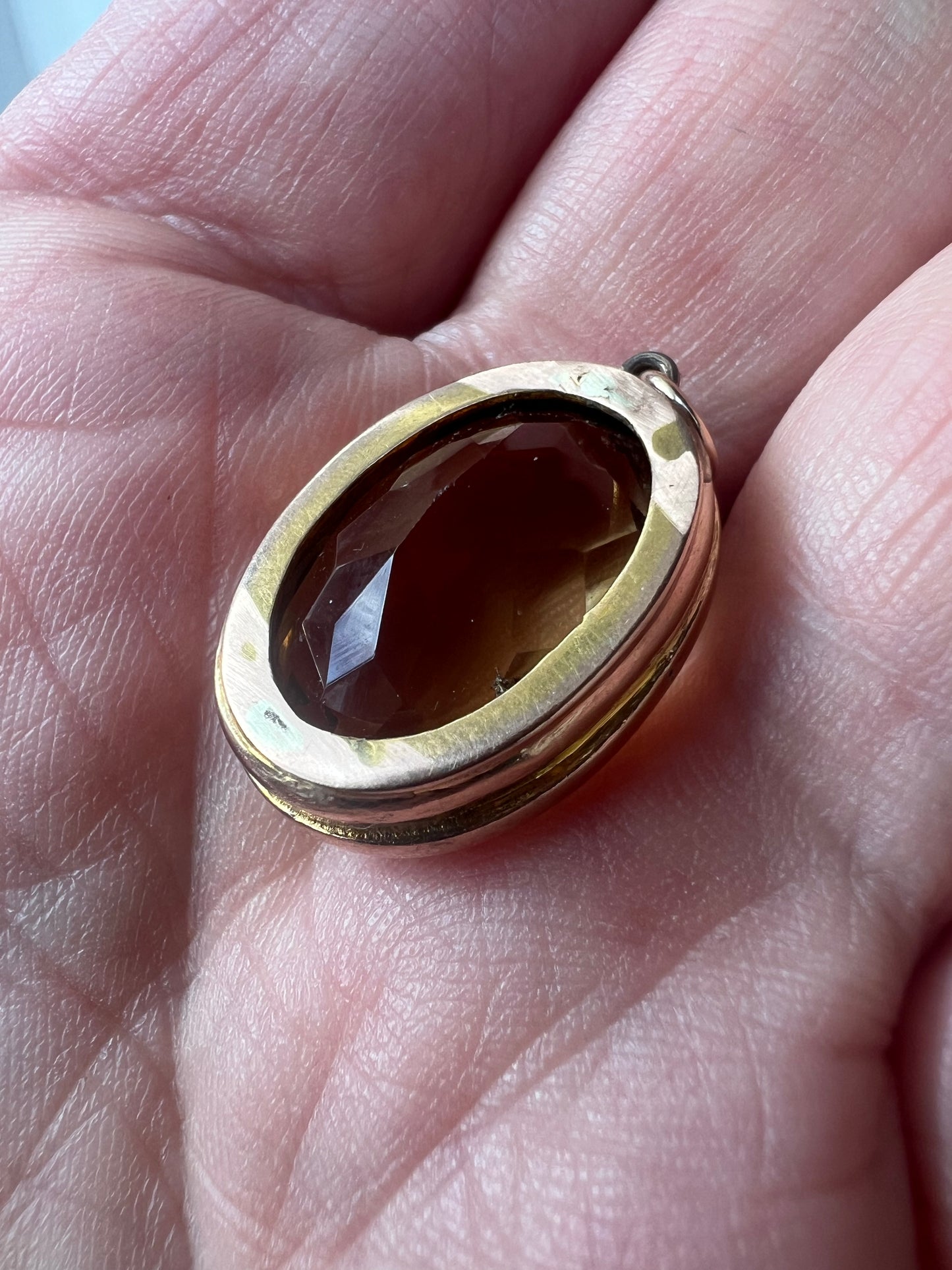 Antique Citrine Gold Oval Pendant