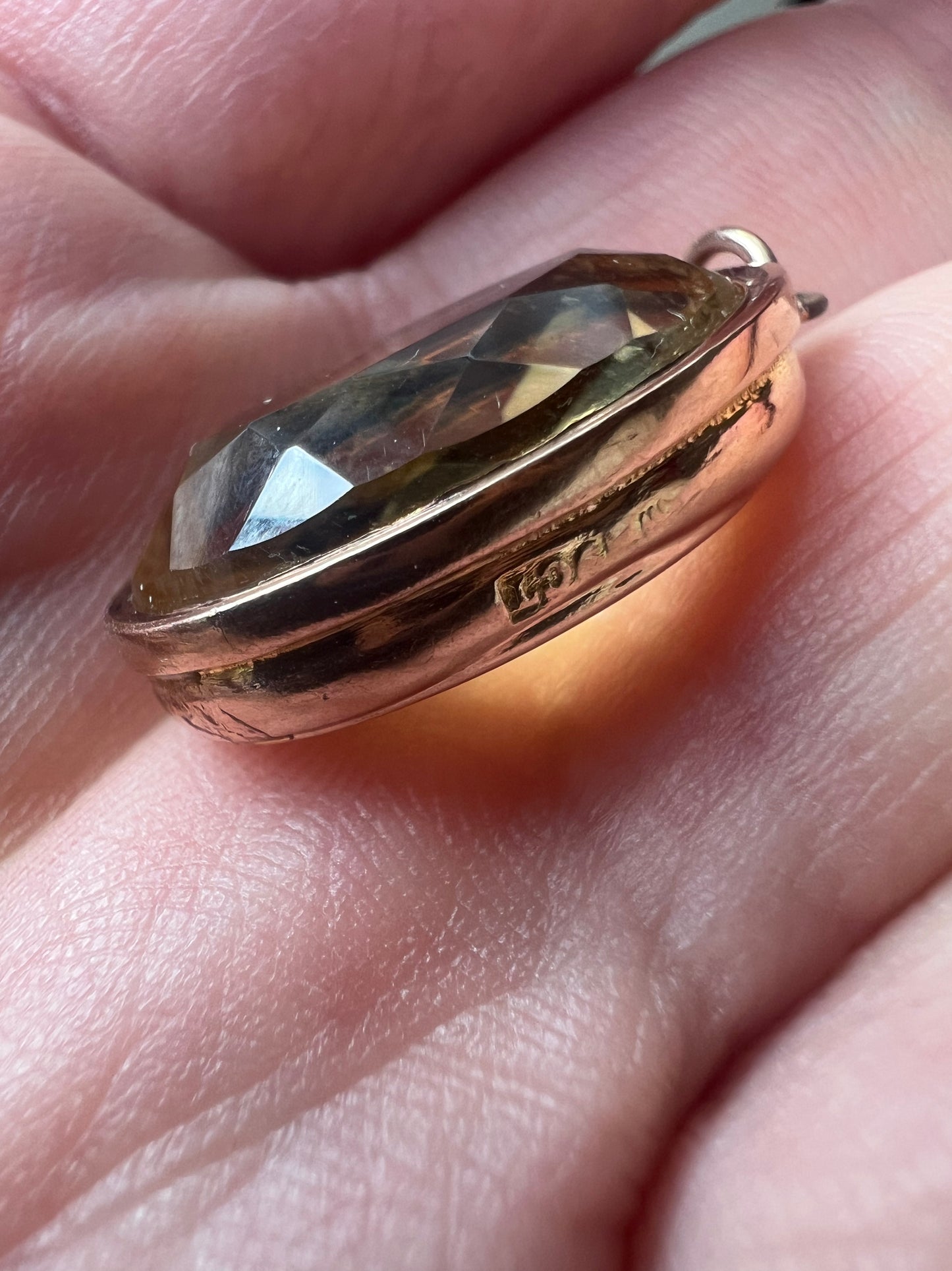 Antique Citrine Gold Oval Pendant