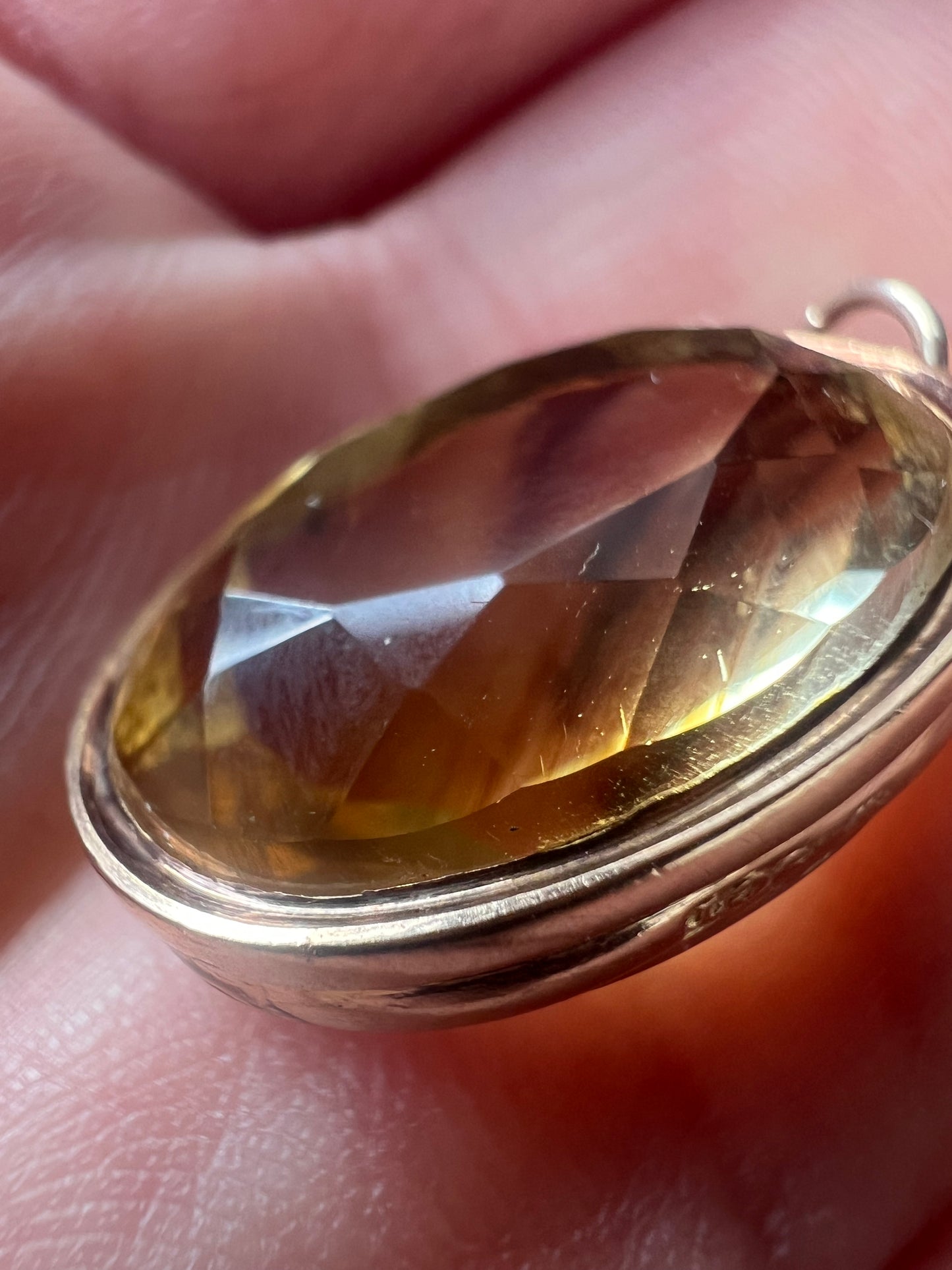 Antique Citrine Gold Oval Pendant