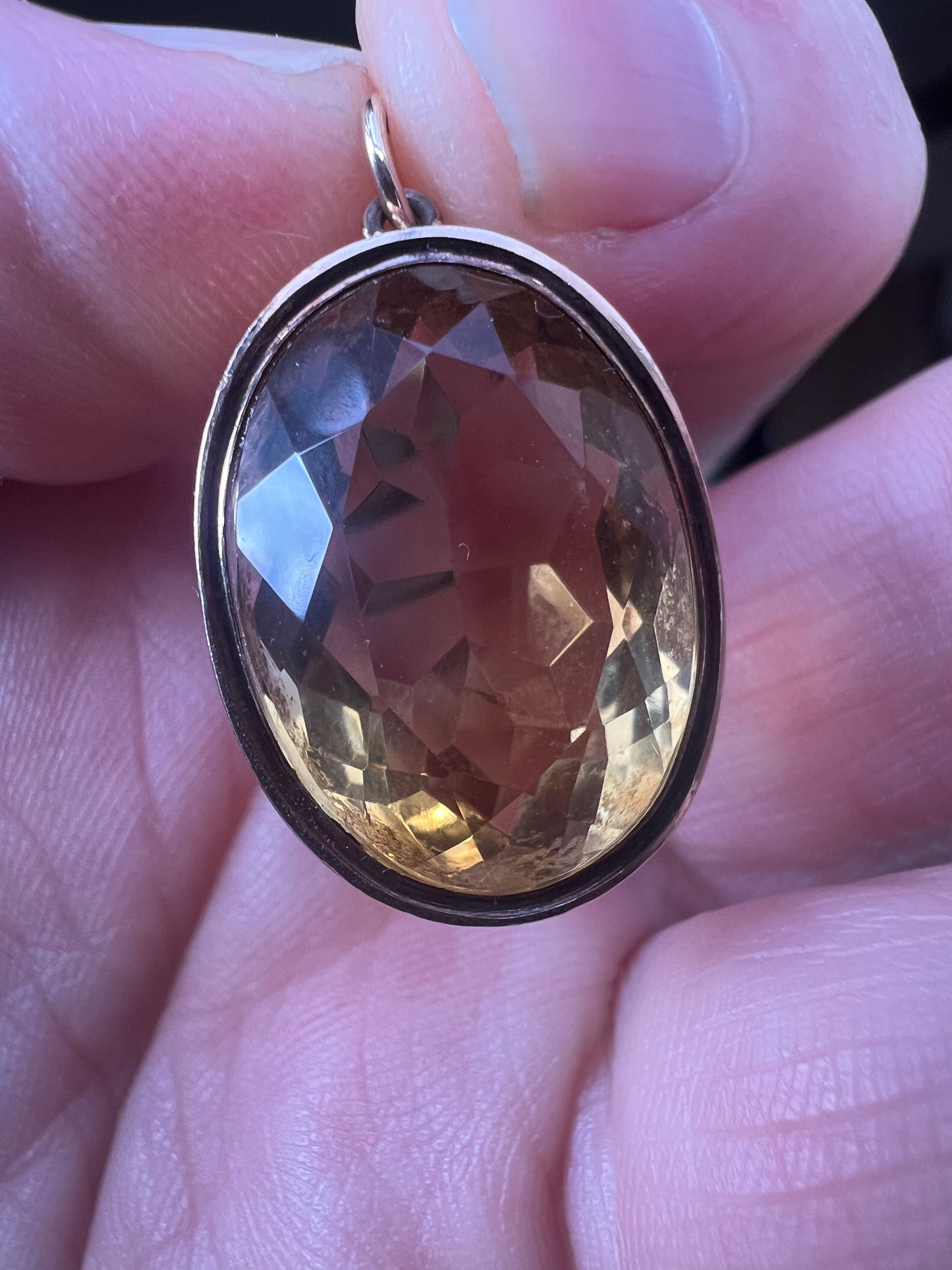 Antique Citrine Gold Oval Pendant