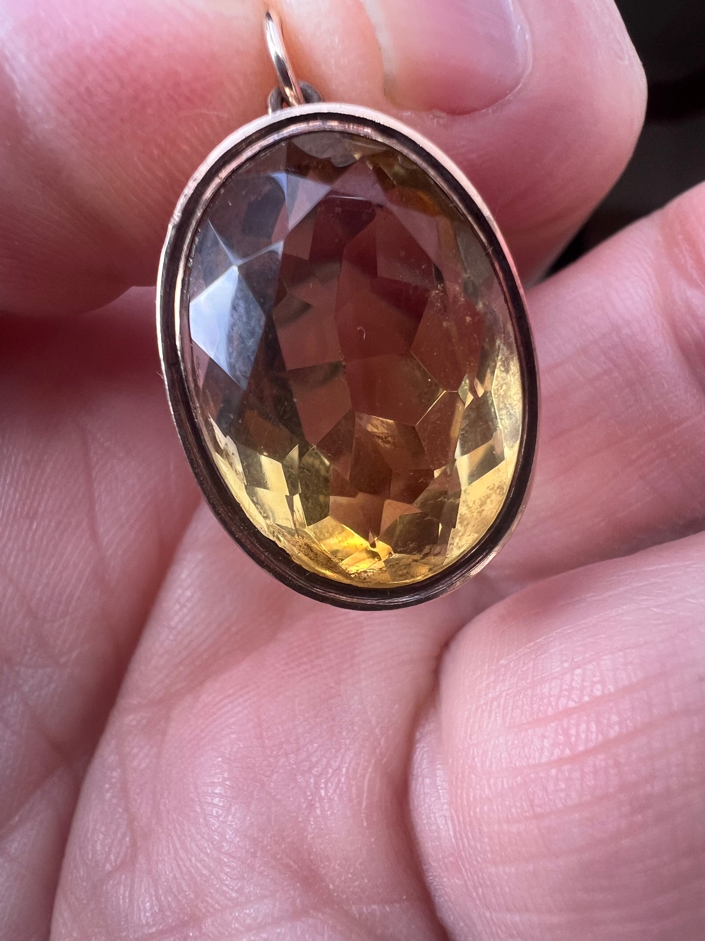 Antique Citrine Gold Oval Pendant
