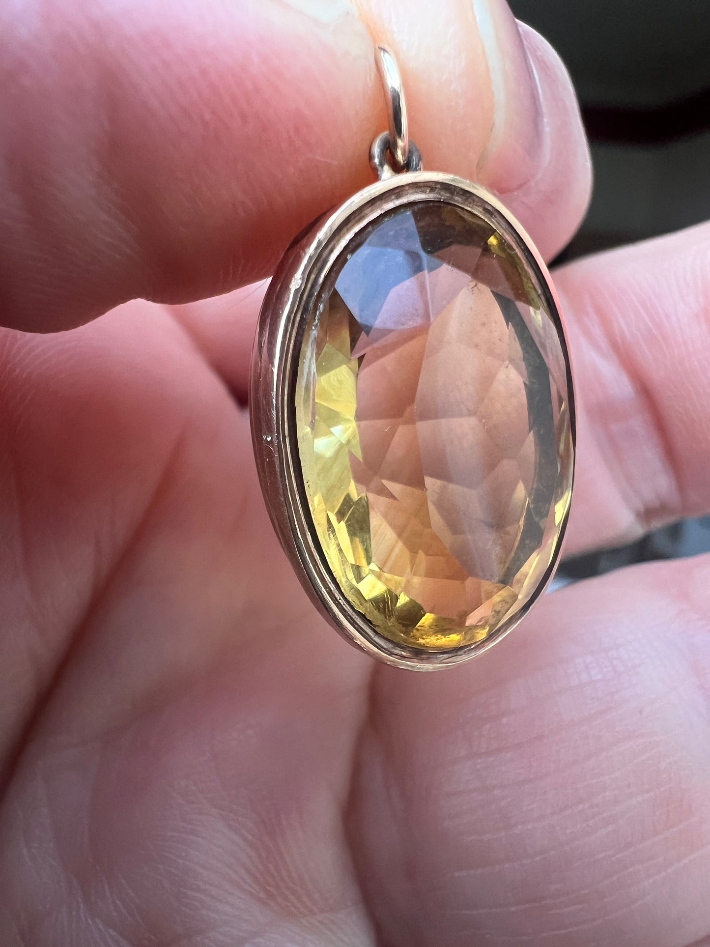 Antique Citrine Gold Oval Pendant
