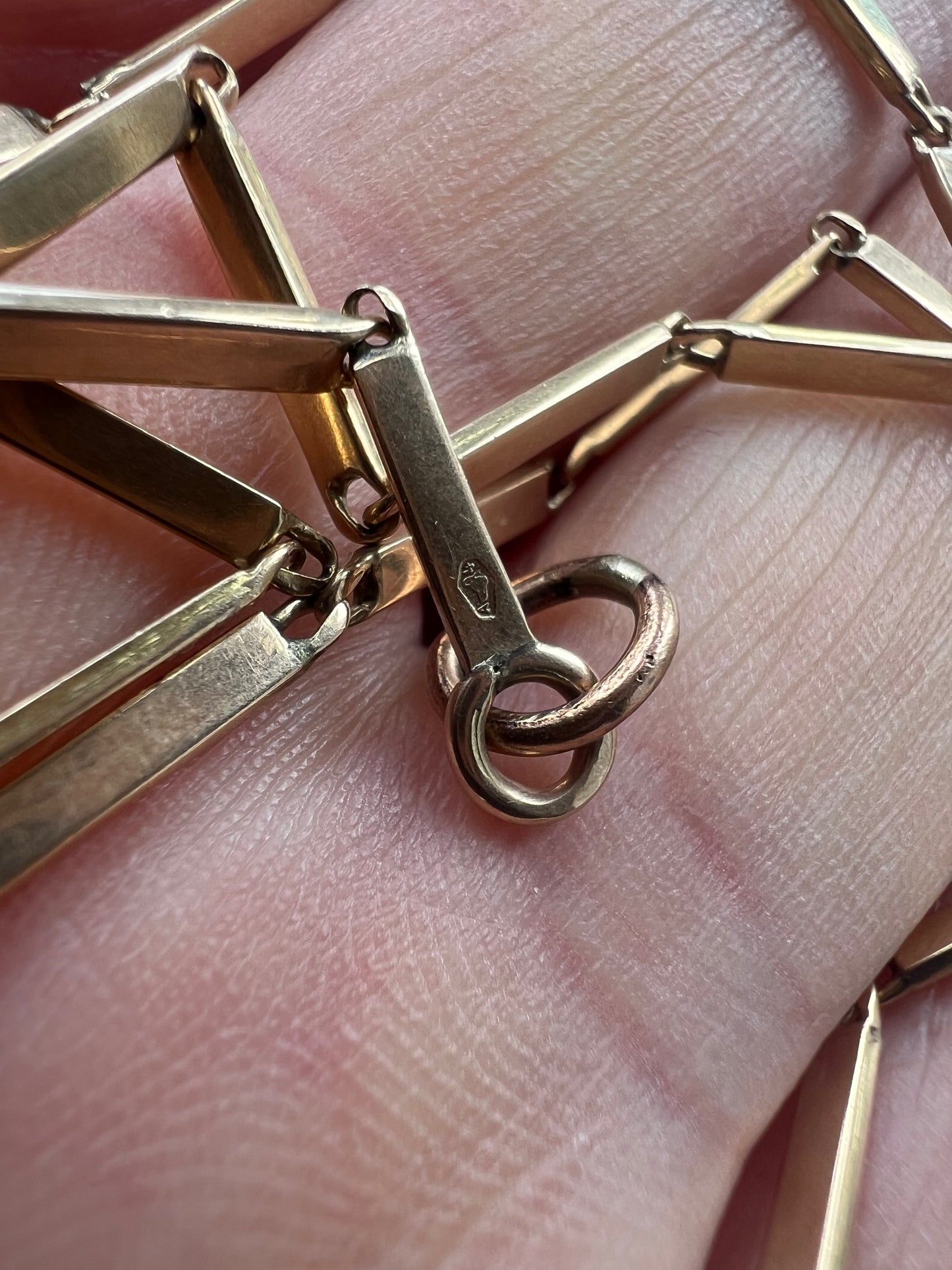 French Antique Gold Long Flat Link Choker 15.5" Chain