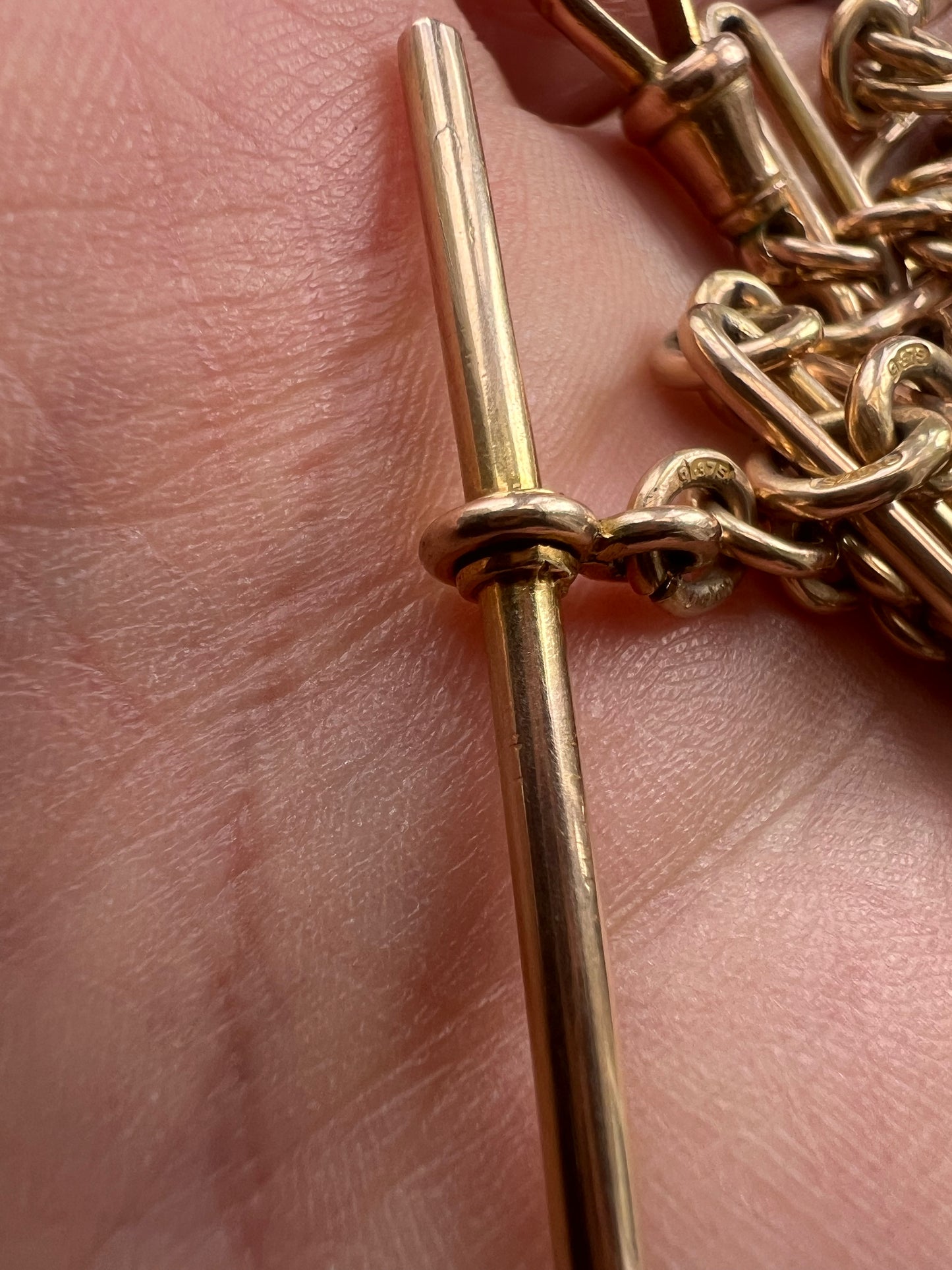 Antique Paperclip Trombone Link Gold Albert Chain 2 Dogclips & T Bar