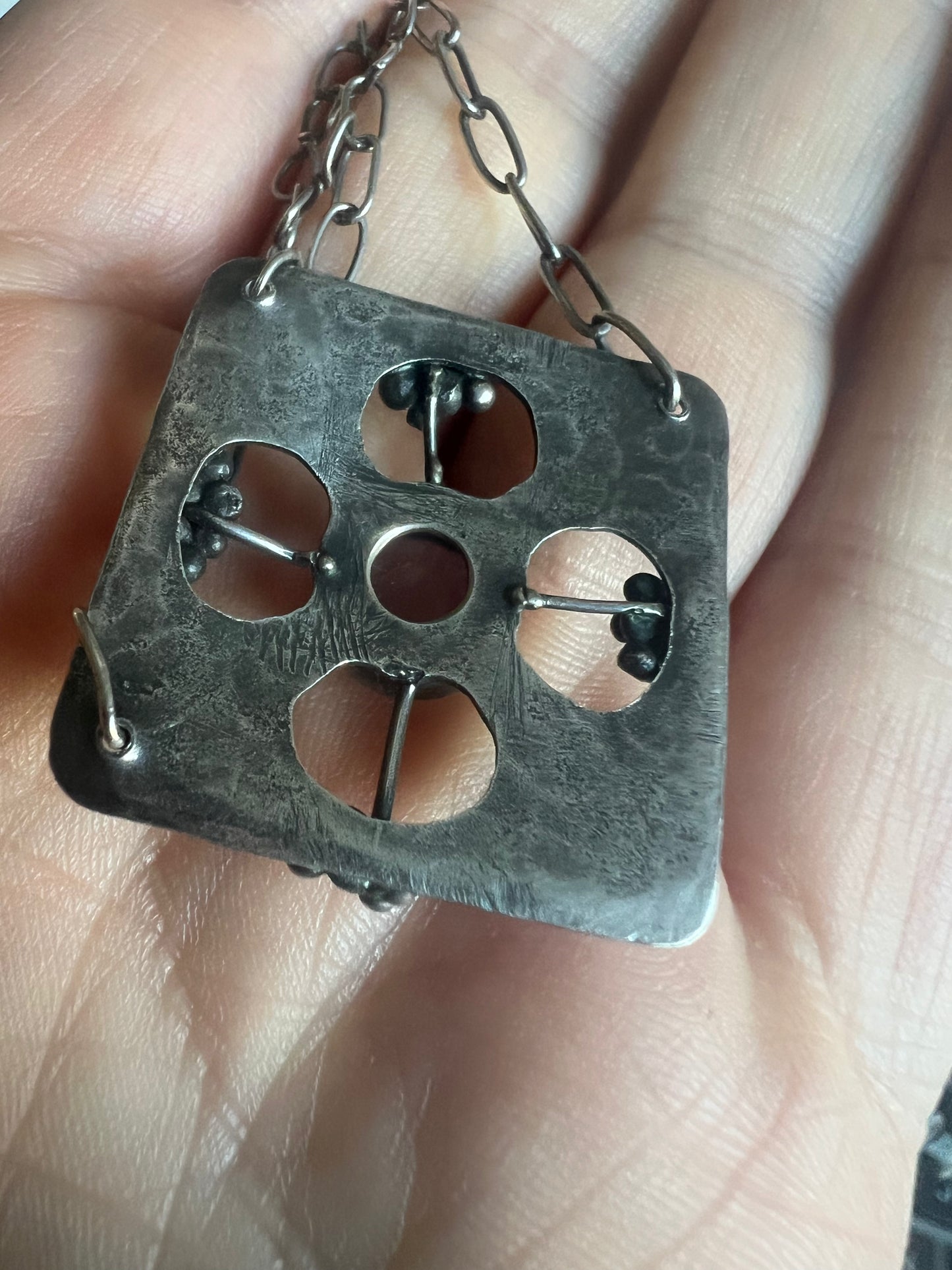 British Arts & Crafts Amethyst Planished Silver Necklace