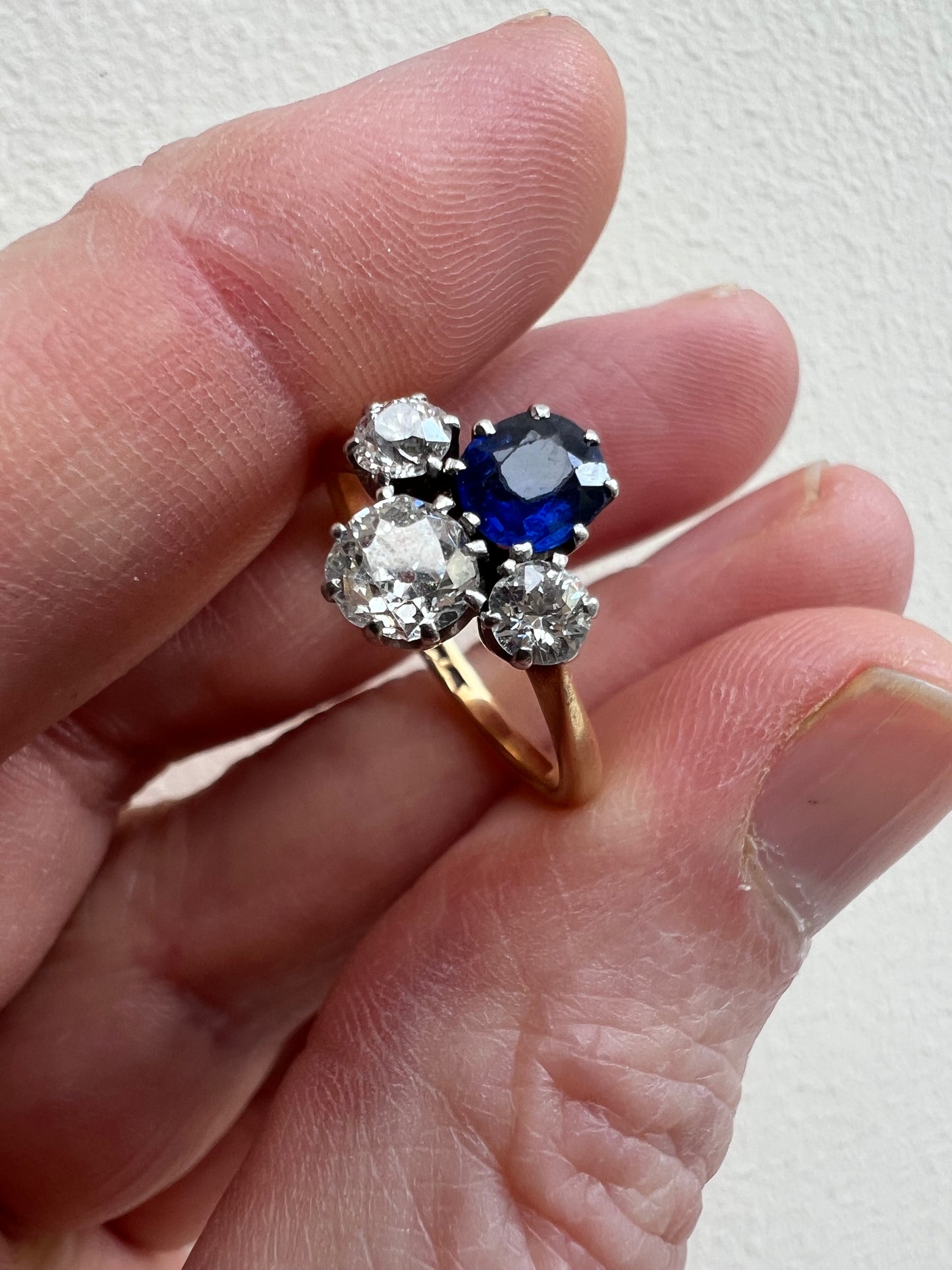 *Awaiting lab report* Art Deco Natural Sapphire Diamond Ring in 18ct Yellow Gold