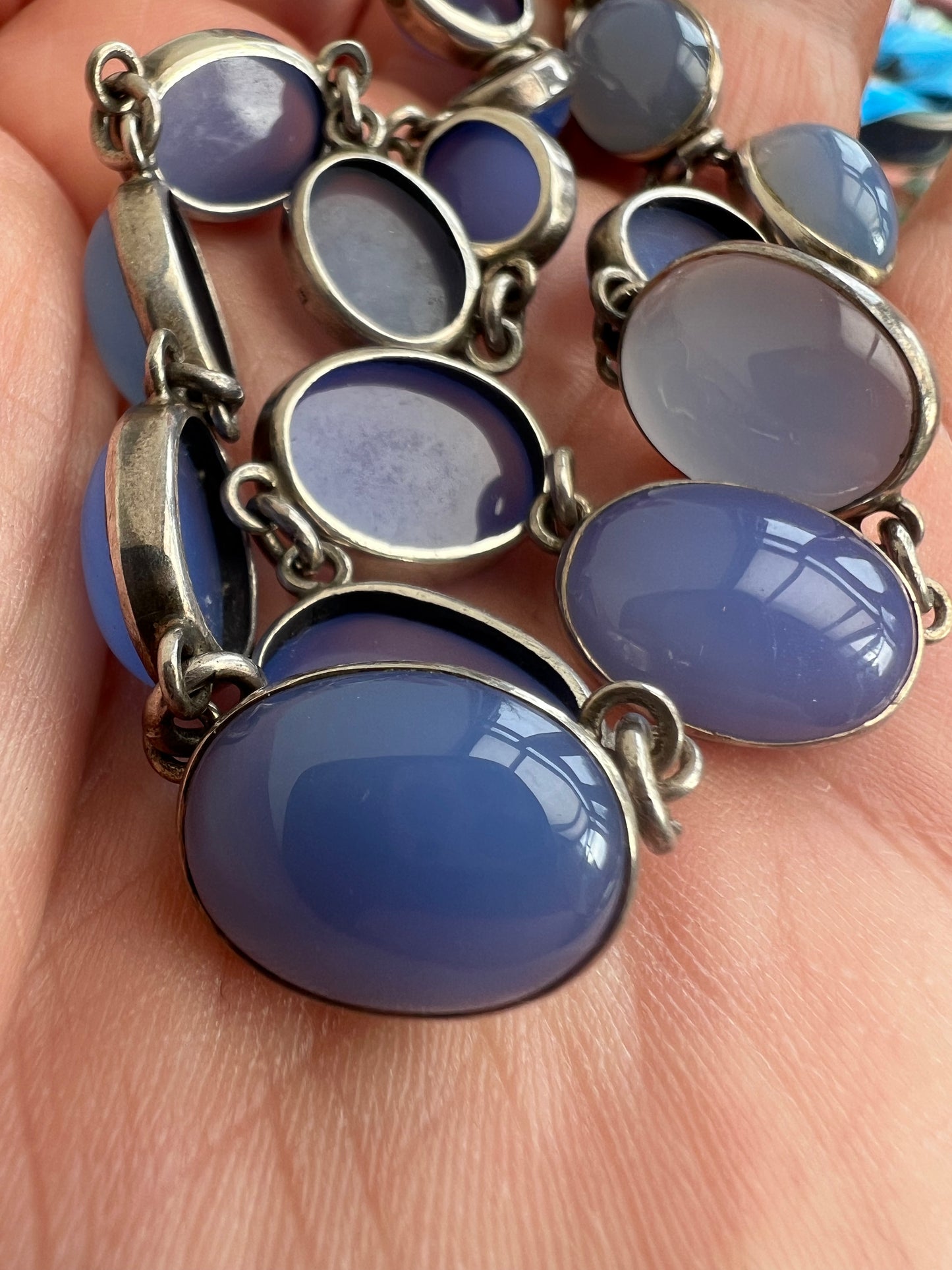 Antique Chalcedony Silver Rivière Necklace