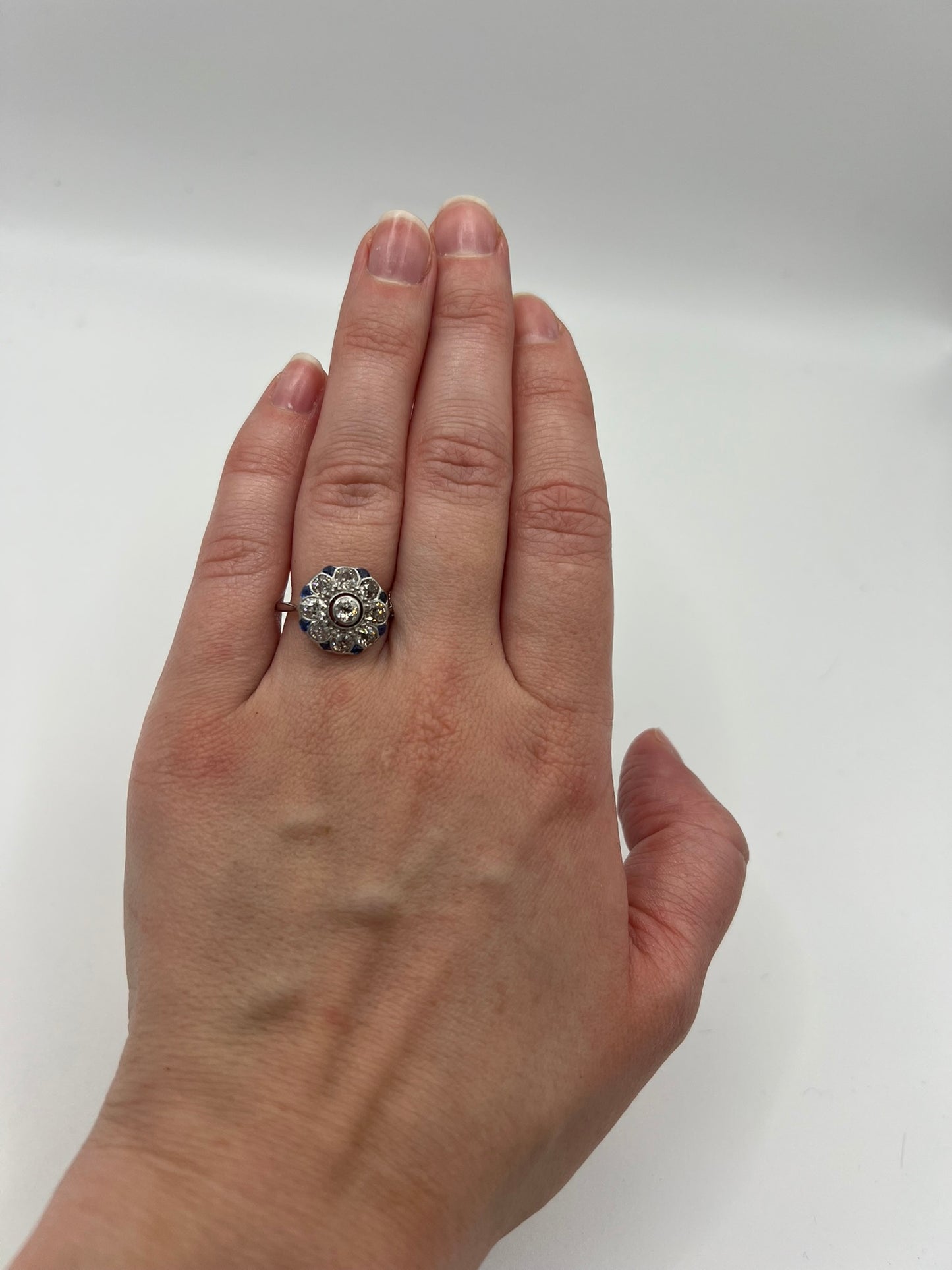 Fabulous Authentic Art Deco Diamond Sapphire Target Ring in Platinum