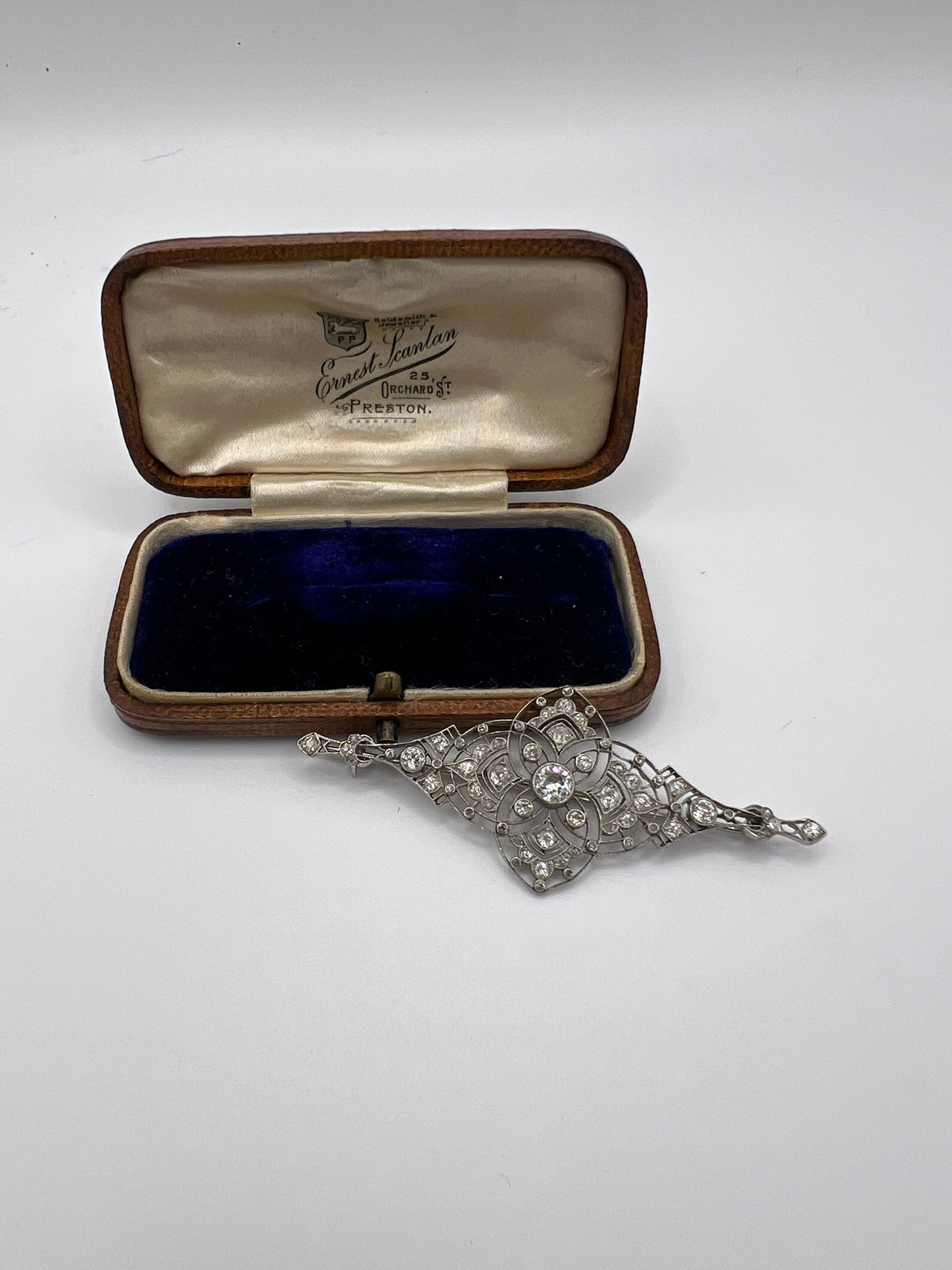 1920s Authentic Art Deco 18k Carat White Gold Diamond Brooch Pin