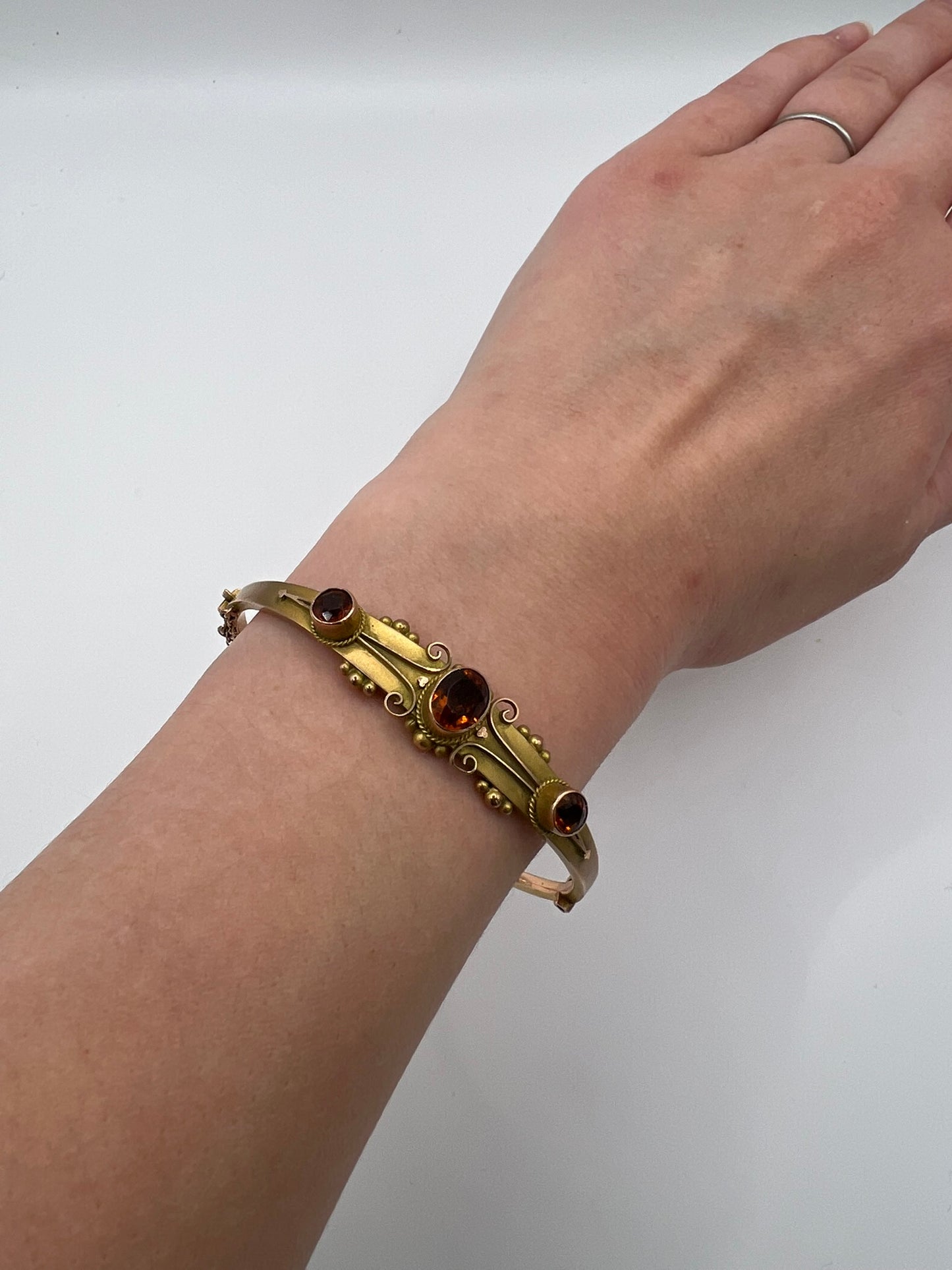 Antique Madeira Citrine Victorian Bangle Bracelet Cairngorm Set in 9ct Gold