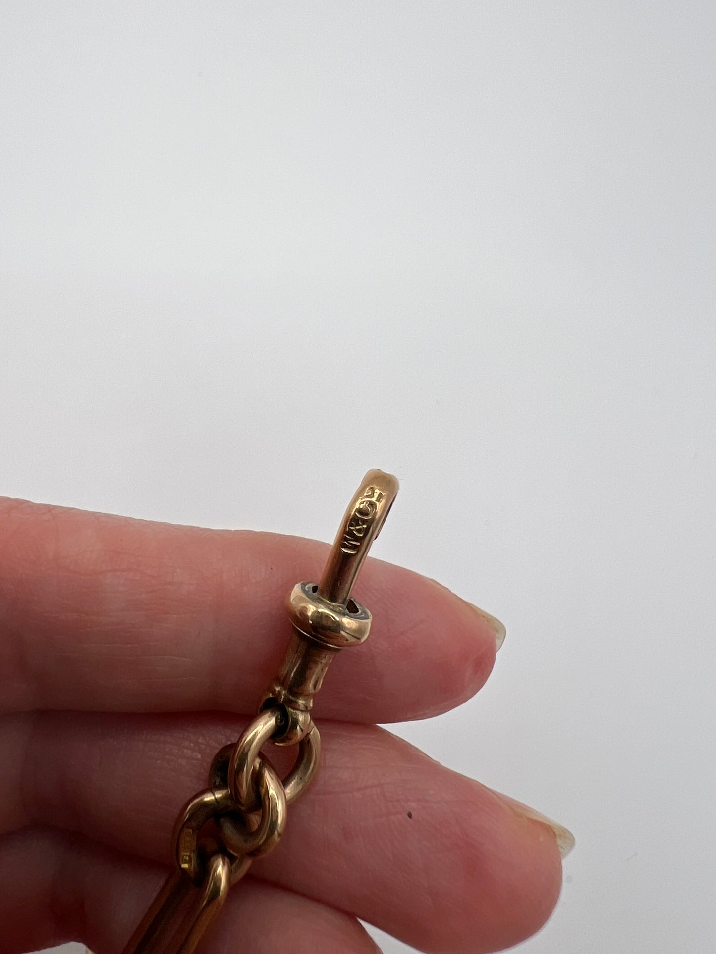 Antique Paperclip Trombone Link Hallmarked Albert Chain Bracelet And Dog Clip in 9ct Gold