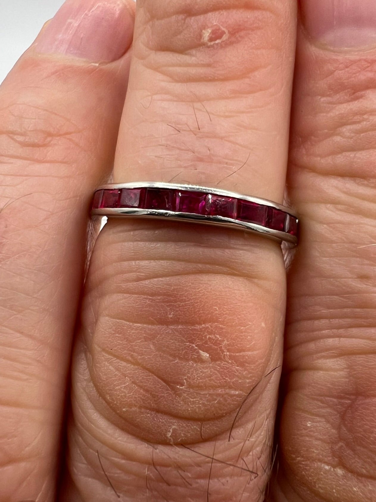 Platinum Ruby Art Deco Plain Eternity Ring Calibre Square Cut Stones