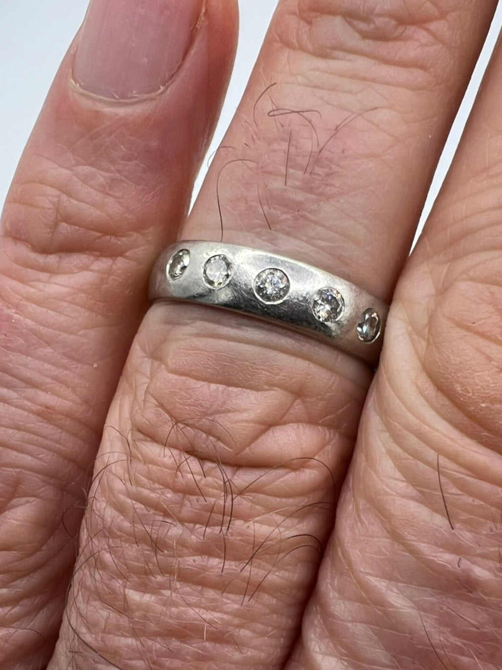 950 Platinum Wedding Band or Pinkie Ring Studded with 5 Diamonds Half Eternity