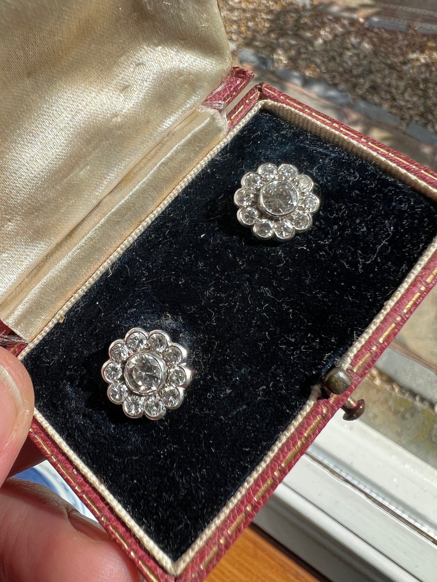 Art Deco Diamond Platinum Daisy Cluster Earrings 1930s Natural OEC Old Cut Stones