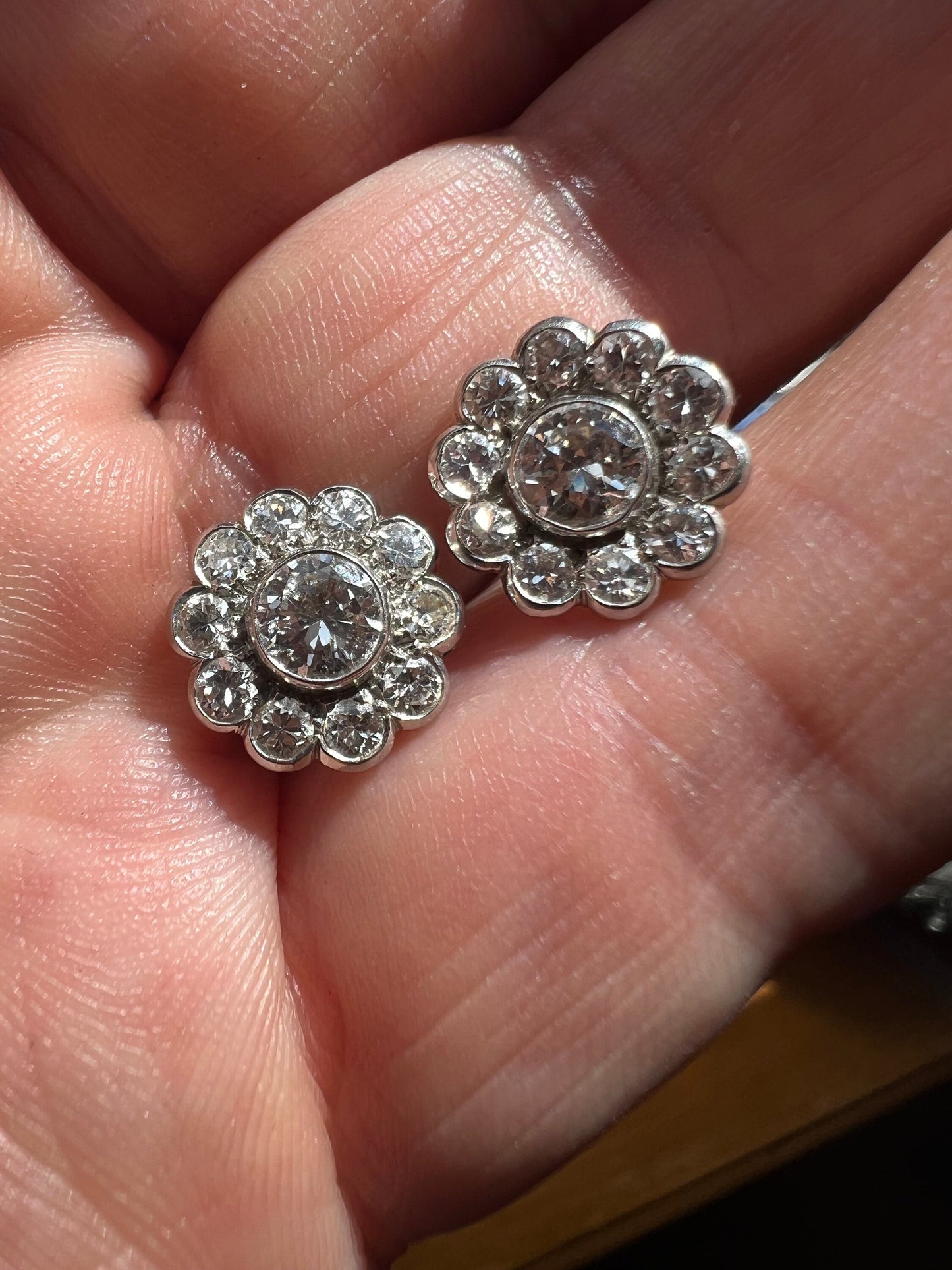 Art Deco Diamond Platinum Daisy Cluster Earrings 1930s Natural OEC Old Cut Stones
