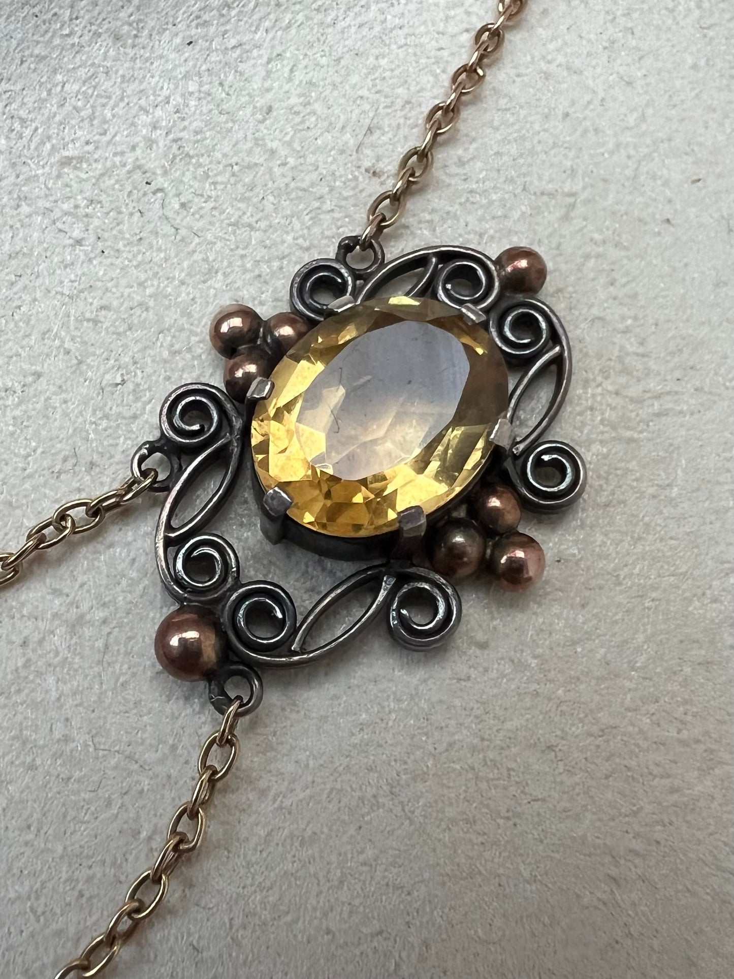 Artificer's Guild Arts & Crafts 15ct Gold Silver Citrine Necklace