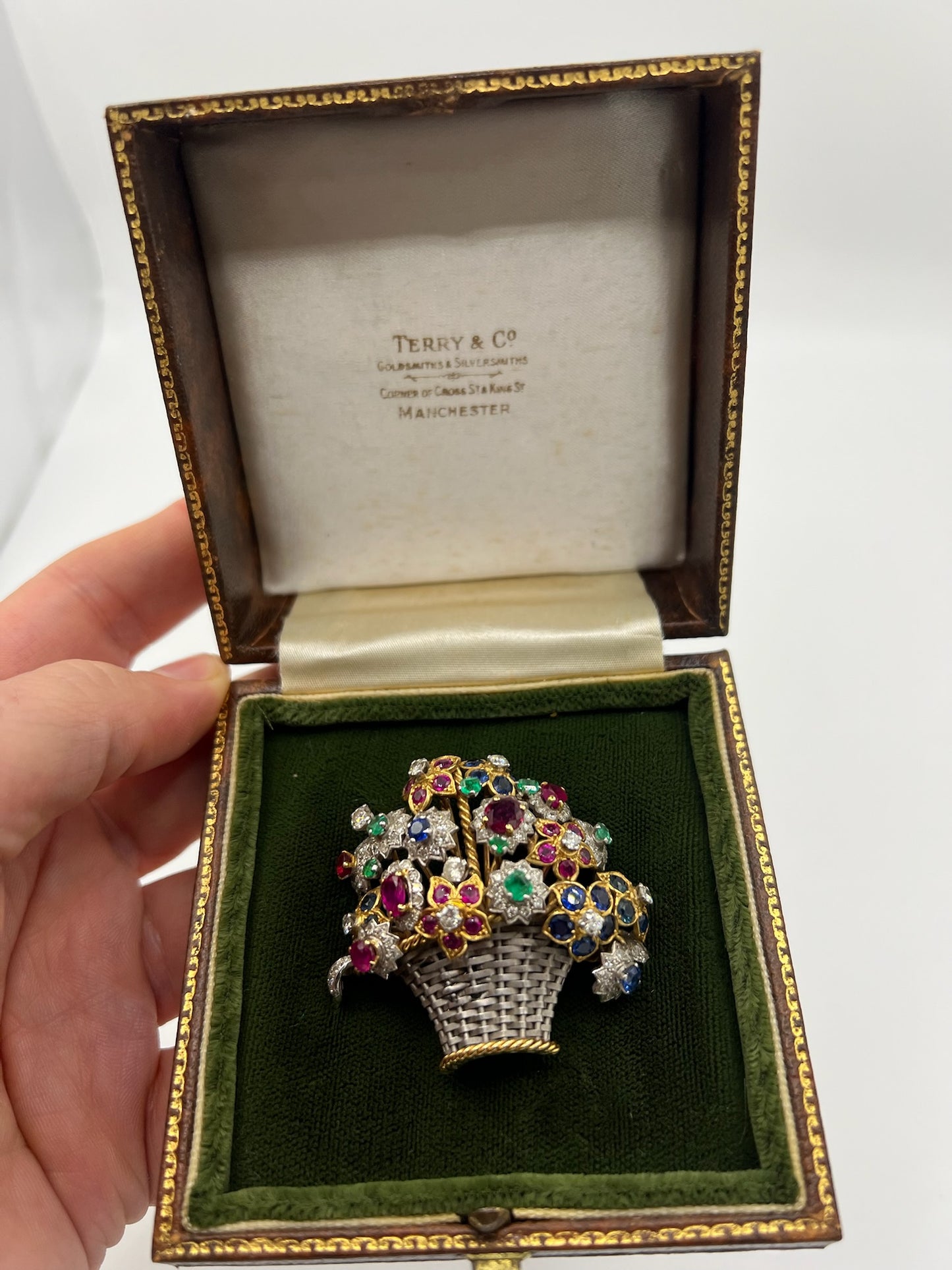 Giardinetti Diamond Ruby Emerald Sapphire Brooch Pin in 18ct Gold
