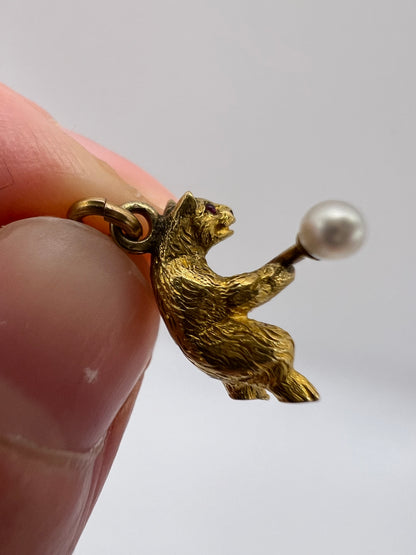 Super Bear! 15ct Gold Weightlifting Bear Pendant or Charm