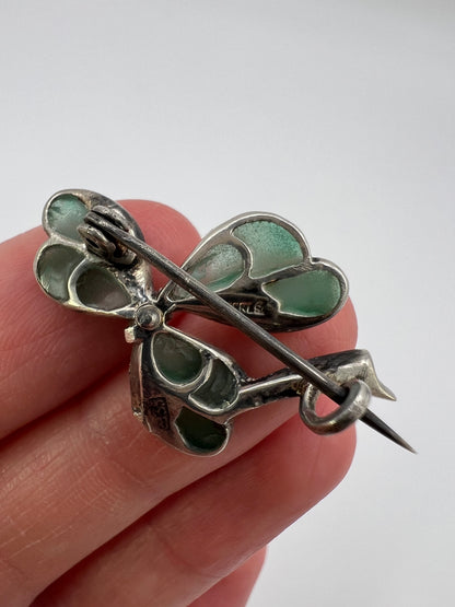 Pforzheim School Plique A Jour Silver Enamel Clover Brooch