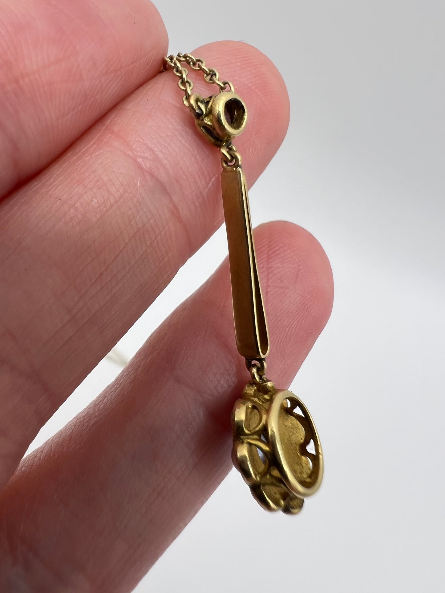 Cornflower Blue Sapphire Daisy Pearl Edwardian Pendant 15ct Gold