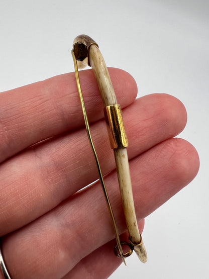 Victorian Tiger Clavicle Bone Gold Mounted Brooch