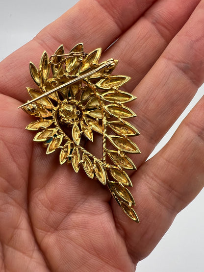 Ben Rosenfeld Heavy 18ct Gold Turquoise Diamond Brooch Pin Mid Century Modern