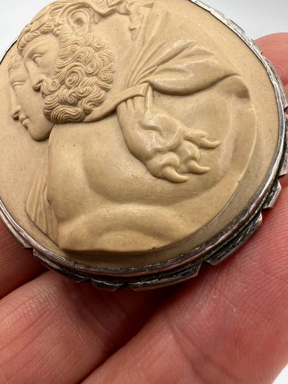 Phenomenal Museum Quality Art Nouveau Lava Cameo Brooch Pin Depicting Hercules