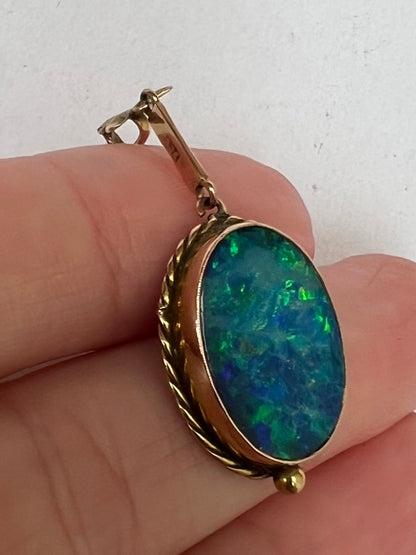 Early 20th Century Black Opal Doublet Gold Pendant