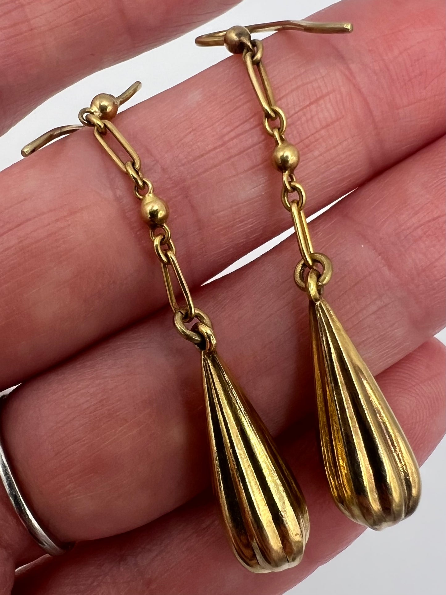 Victorian Gold Torpedo Drop Earrings On Fetter Link Chains