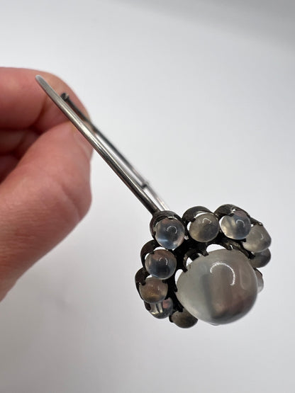 Arts And Crafts Simple Silver Moonstone Daisy Cluster Bangle
