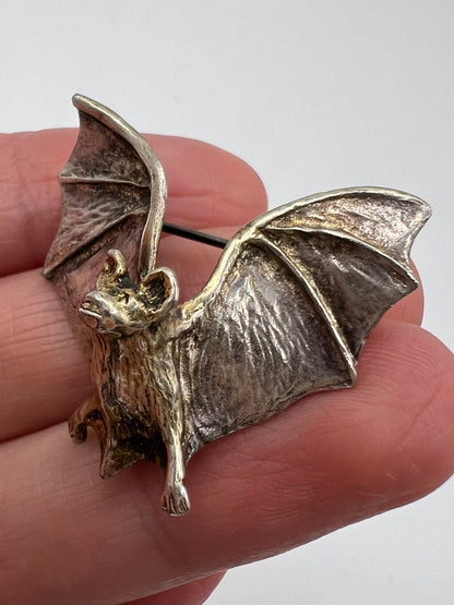 Art Nouveau Style Silver Flying Bat Brooch