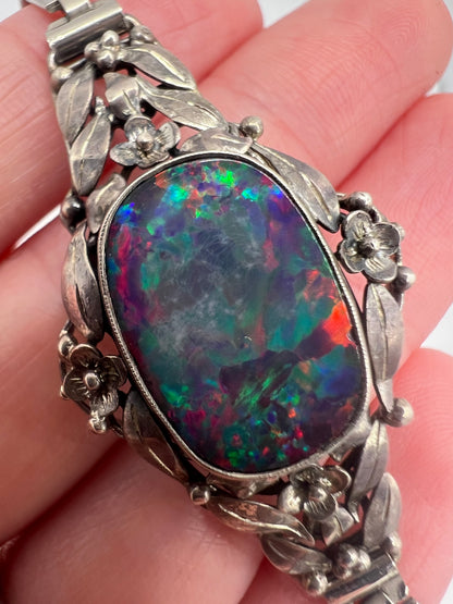 Rhona Wager Arts & Crafts Boulder Opal Silver Bracelet (Replacement steel strap)