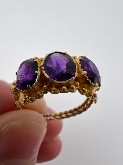 High Carat Gold Late Georgian Victorian 3 Stone Ring