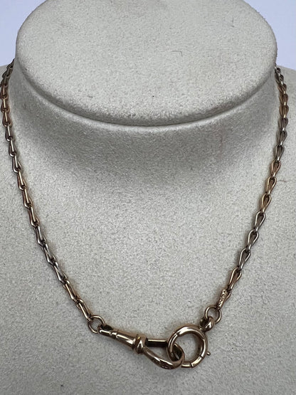 Art Deco 2 Tone Rose White Gold Hayseed Link Albert Watch Chain