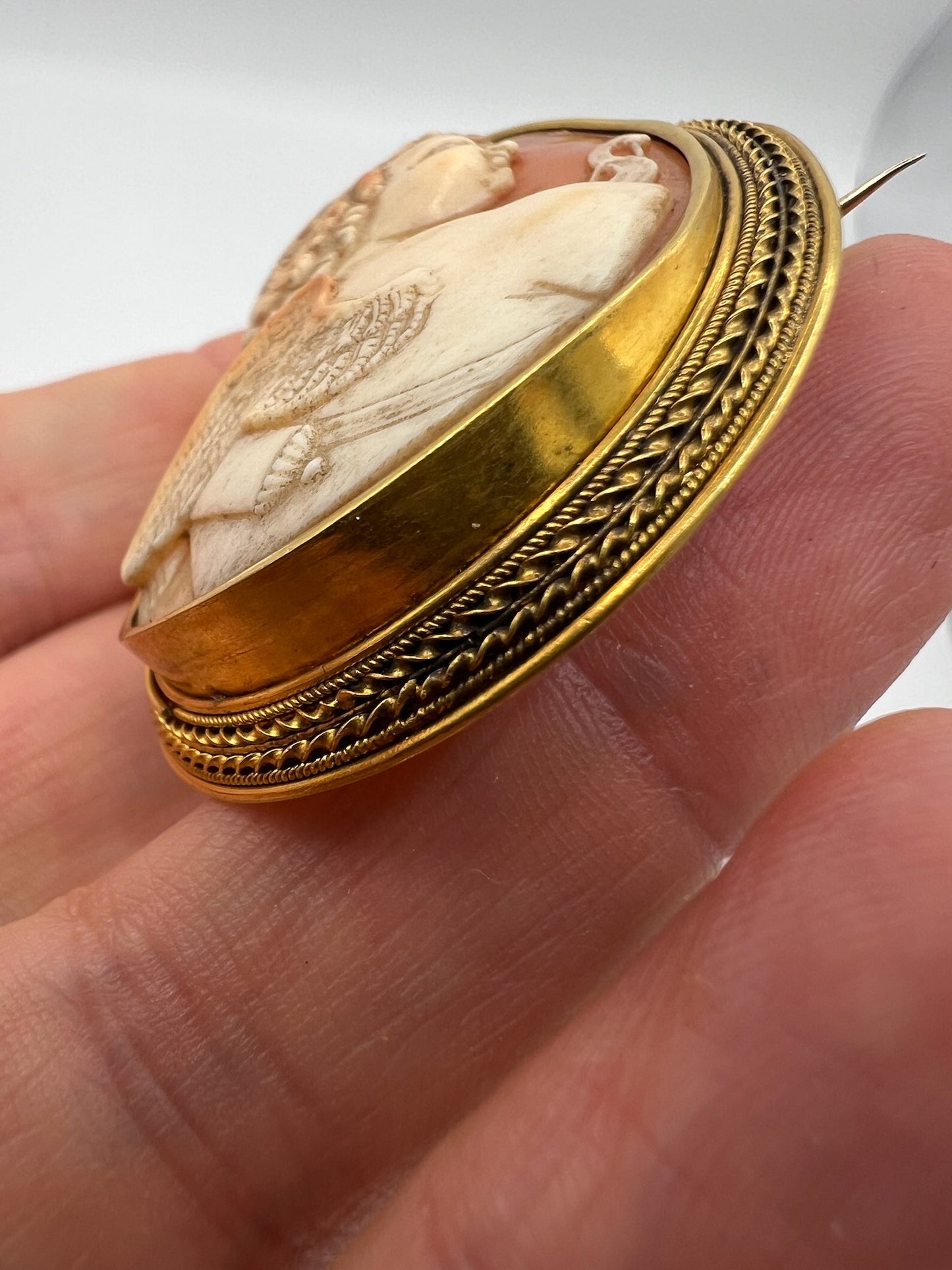 Victorian Cupid Cameo Brooch In 18ct Gold Frame