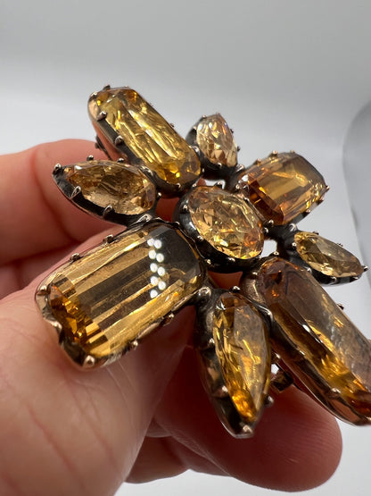 Georgian Golden Imperial Topaz Cruciform Gold Pendant Brooch