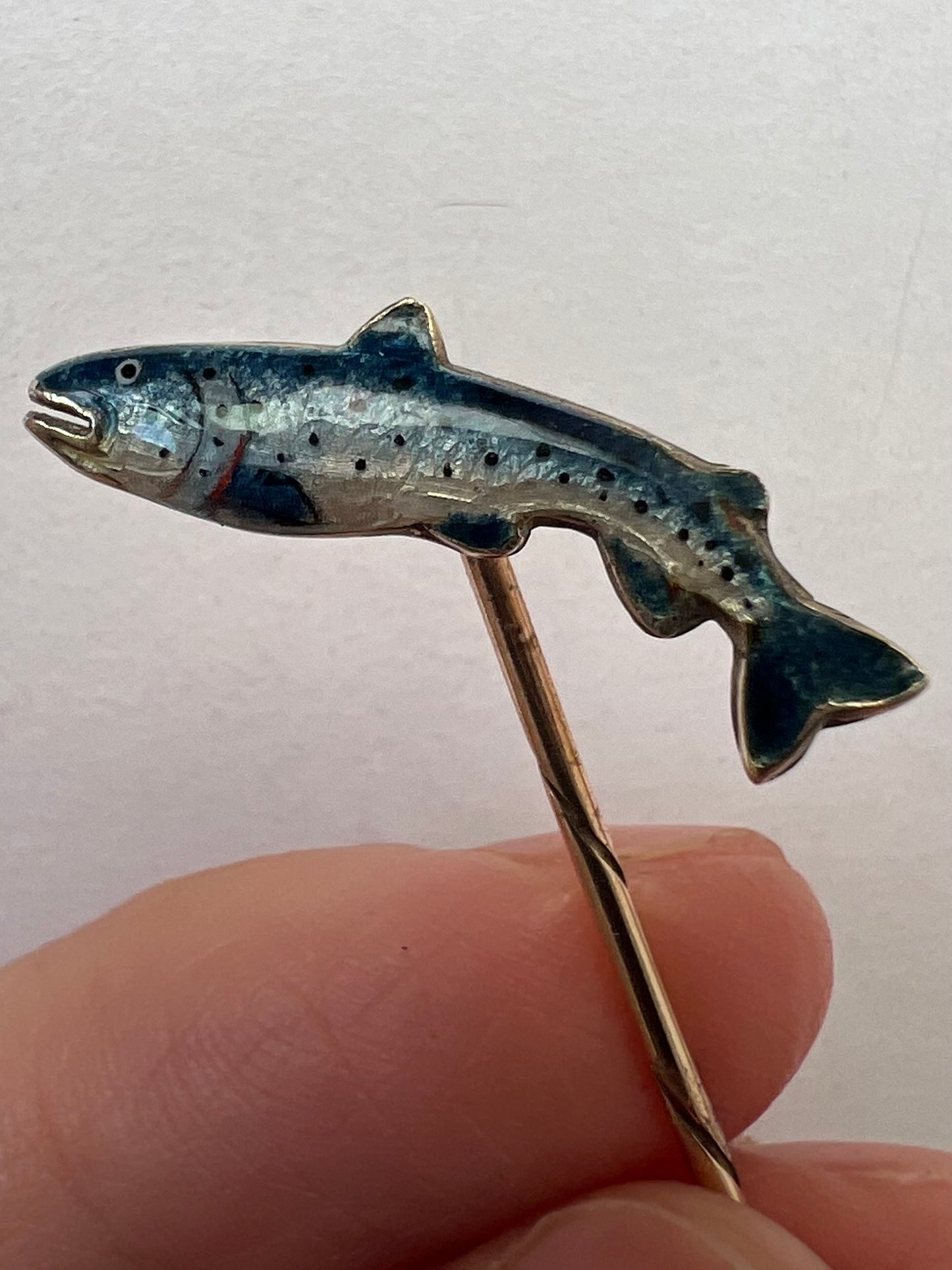 Alabaster & Wilson Fly Fishing Interest Trout or Salmon Gold & Enamel Fish Stick or Stock Pin