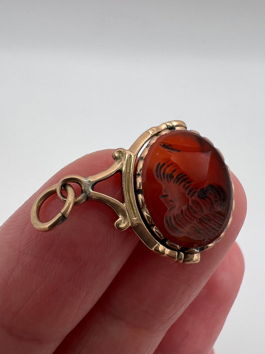 Carnelian And Gold Intaglio Small Size Fob Spinner Charm