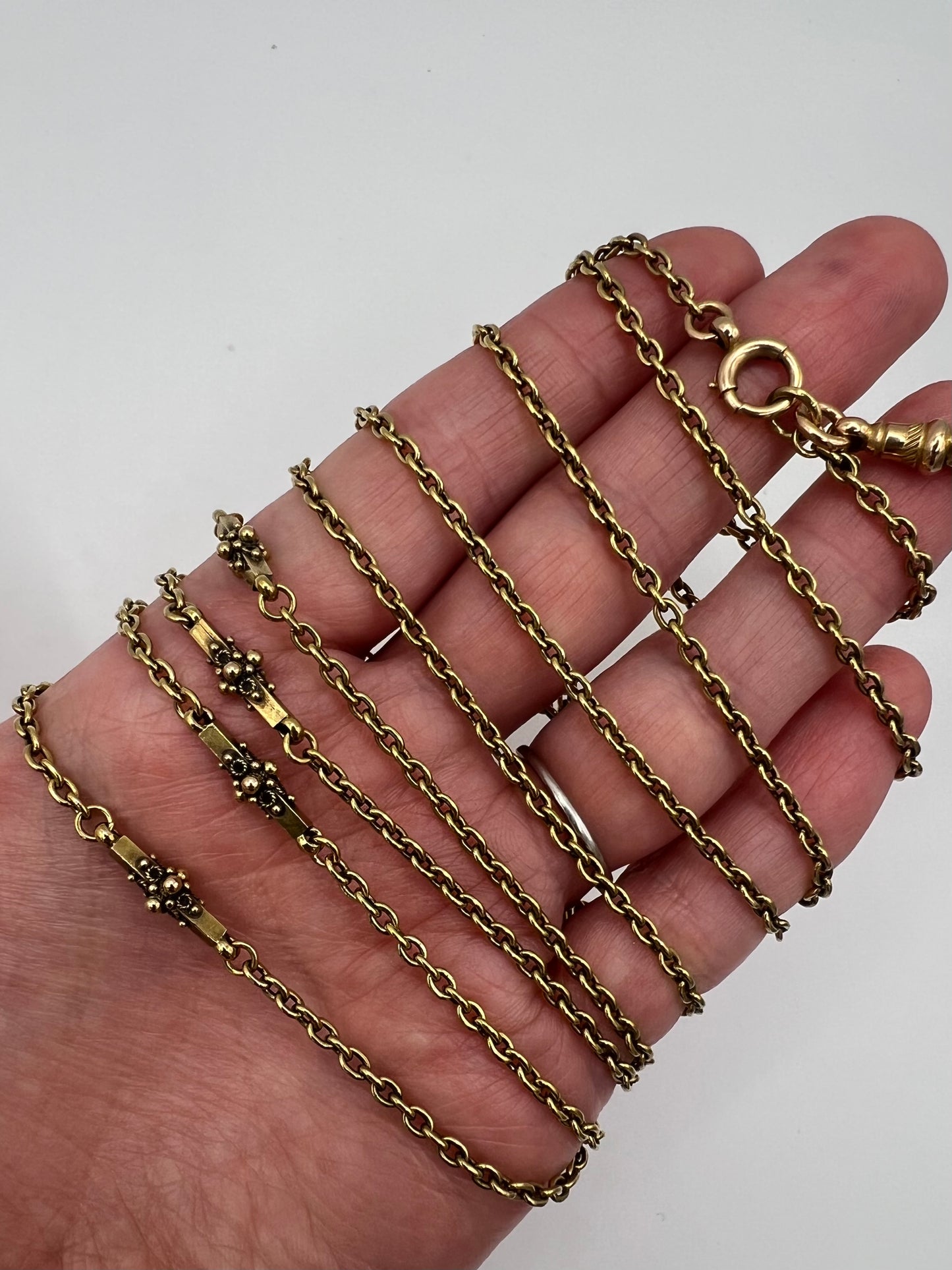 Please ask for price - 59" 15ct Solid Gold Antique Long Muff Chain