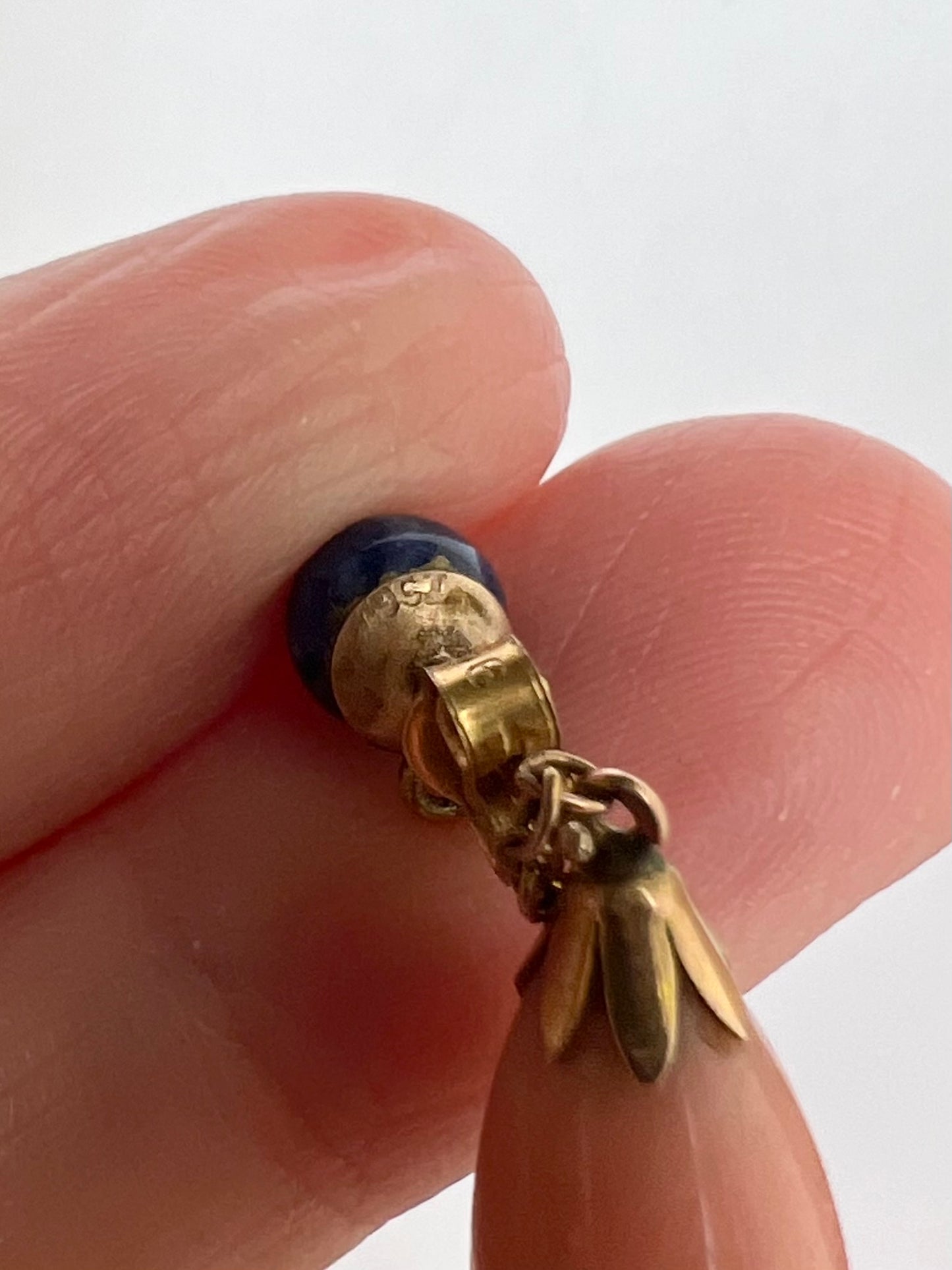 Very Elegant Angel Skin Pink Coral Lapis Lazuli Gold Drop Earrings