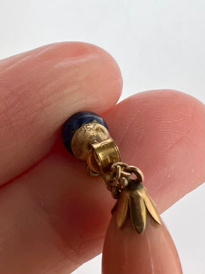 Very Elegant Angel Skin Pink Coral Lapis Lazuli Gold Drop Earrings