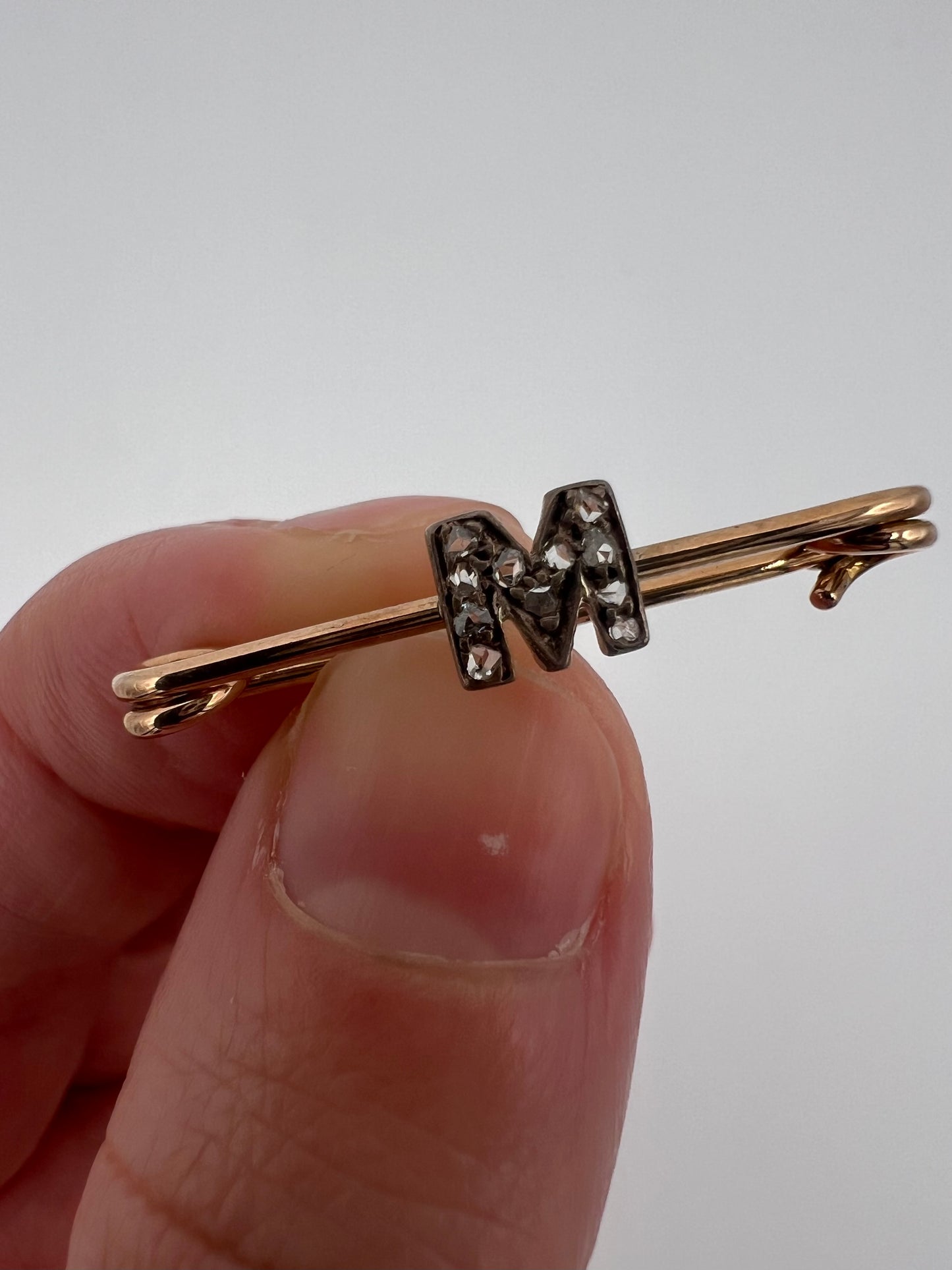 RESERVED Please enquire - Diamond Letter M Initial Pin Brooch